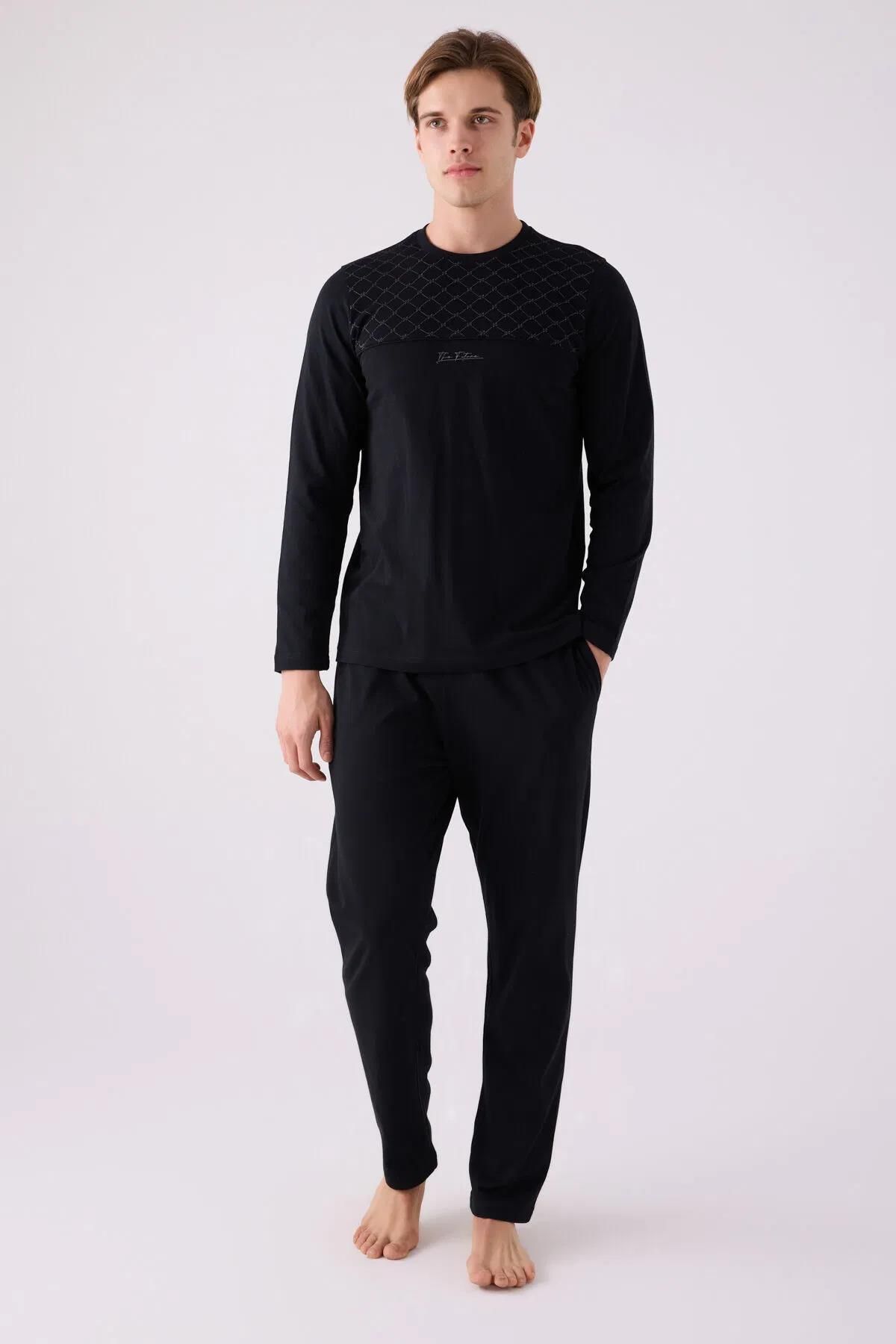 Arnetta Costum De Pijama Negru Cu Mânecă Lungă Pentru Bărbați Masculin - S