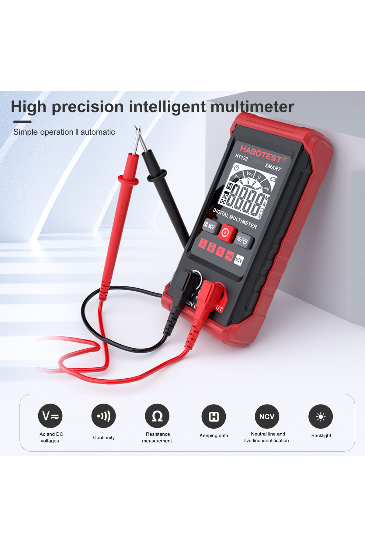 meterk-HABOTEST HT123 Digital Multimeter Auto Range Multi-meter 2,000 Counts True RMS Measuring AC/DC Vo... 6