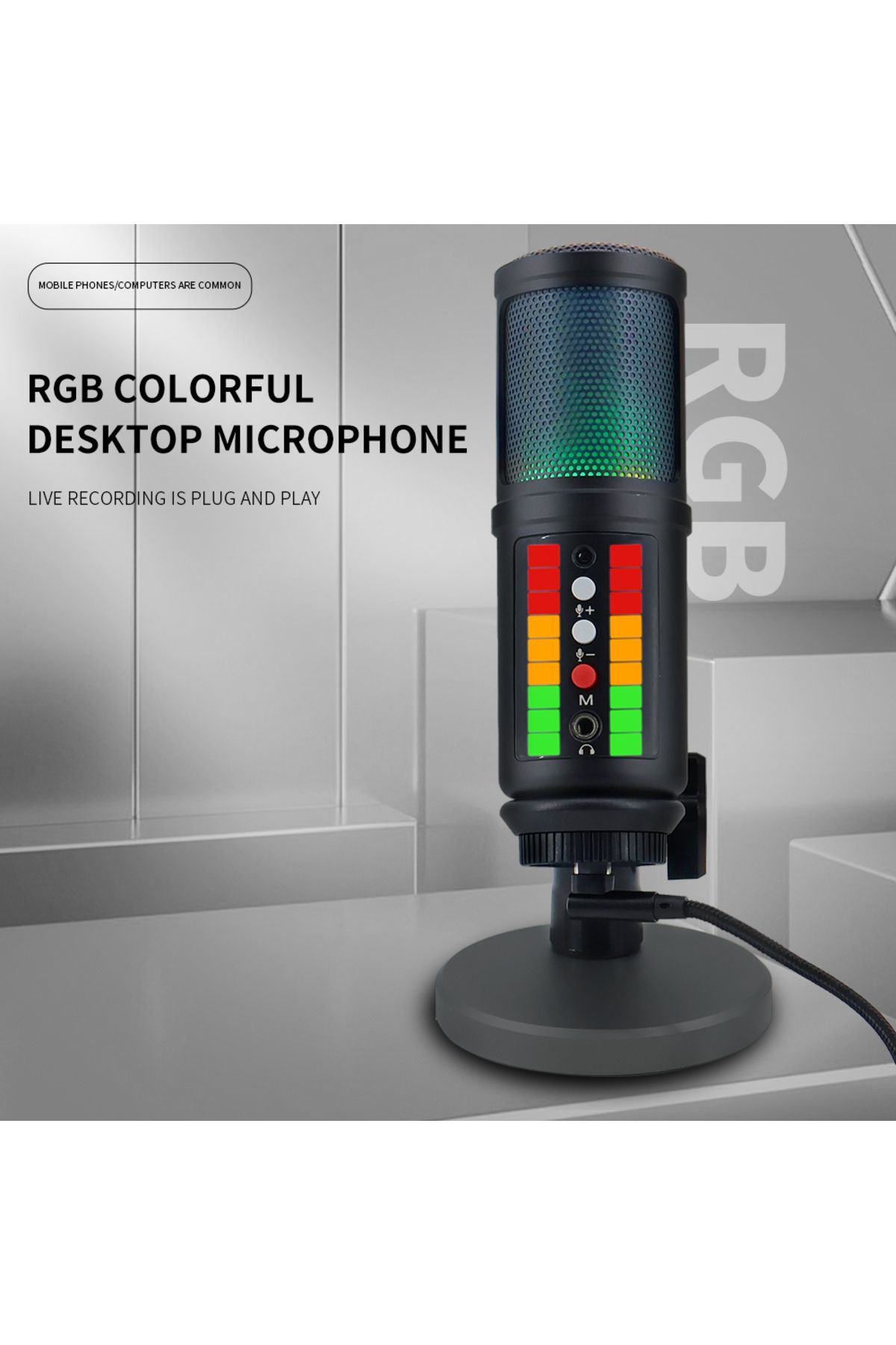 Choice-USB Condenser Microphone RGB Gaming Computer Microphone with Stand Volume Adjustment for Podcasti... 2