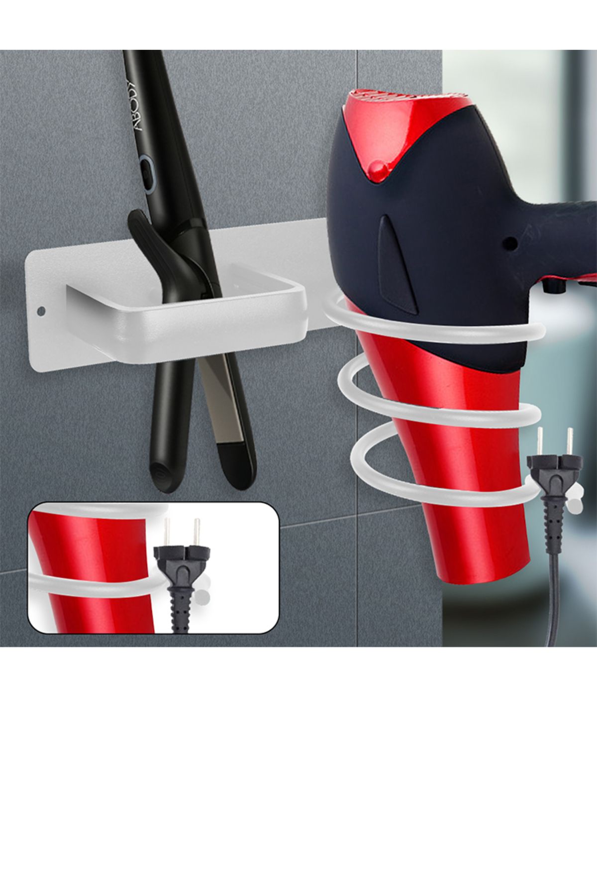Choice-Wall Mounted Hair Straightener Holder Storage Rack Hair Dryer Holder Rack Organizer Bathroom Shel... 8