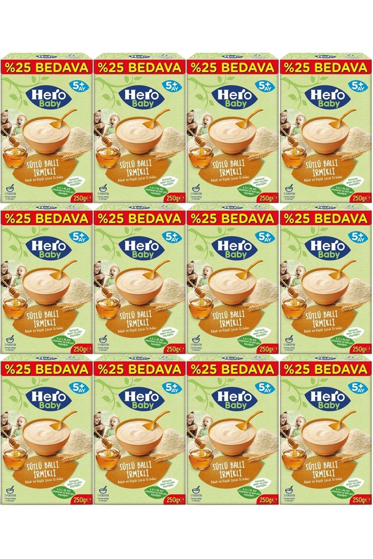 Hero Baby Kaşık Maması 250GR Sütlü Ballı İrmikli (Avantaj Pk) (12 Li Set)