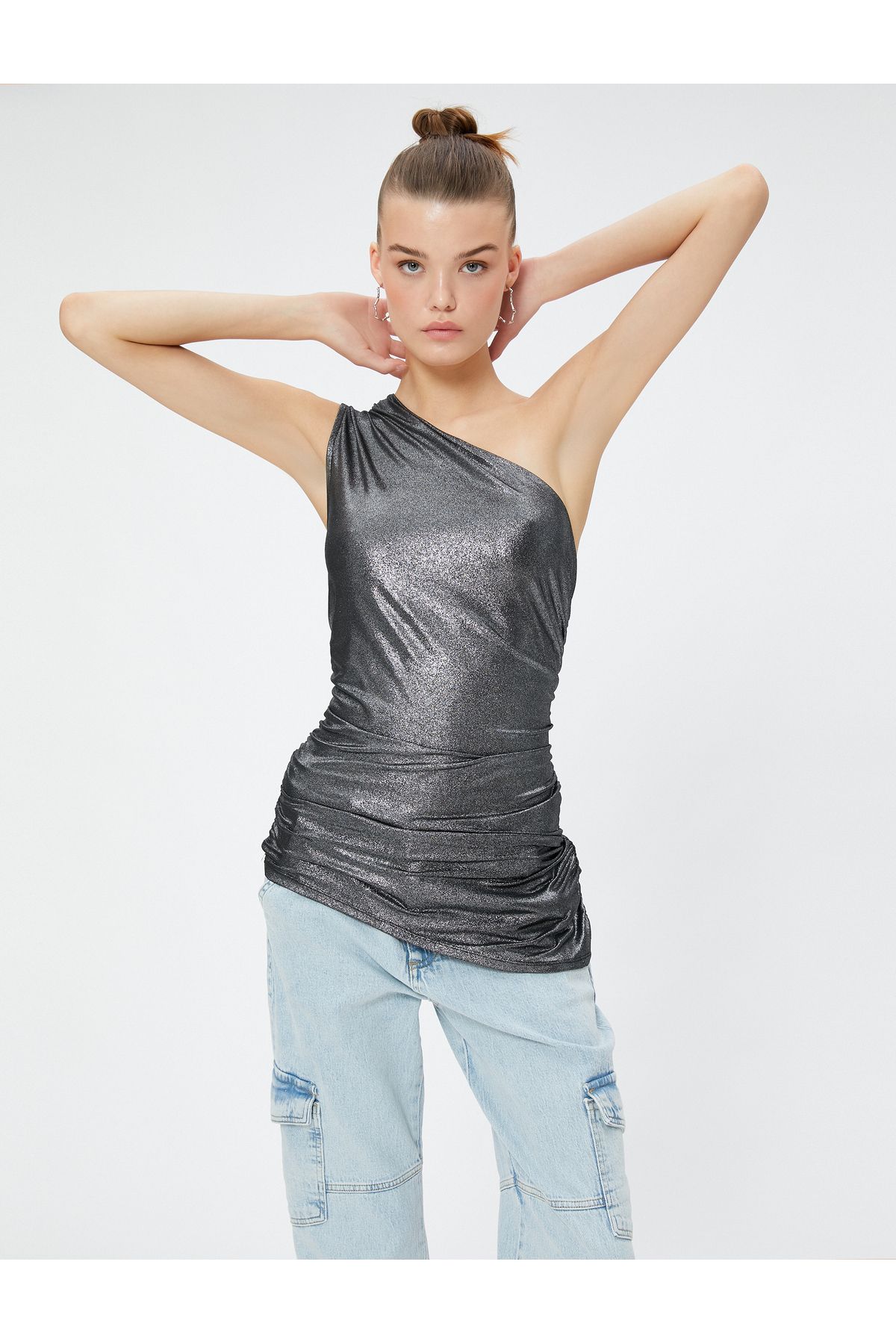 Koton-One Shoulder Tank Top with Glitter Detail, Sleeveless 1