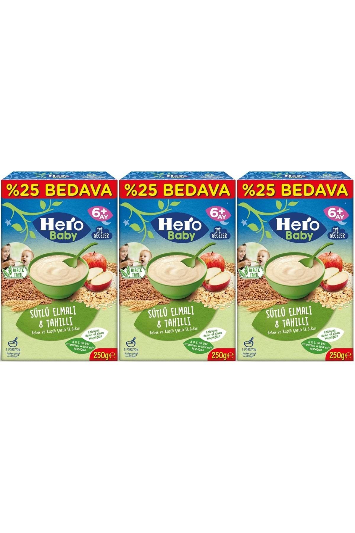 Hero Baby Kaşık Maması 250GR Sütlü Elmalı 8 Tahıllı (Avantaj Pk) (3 Lü Set)