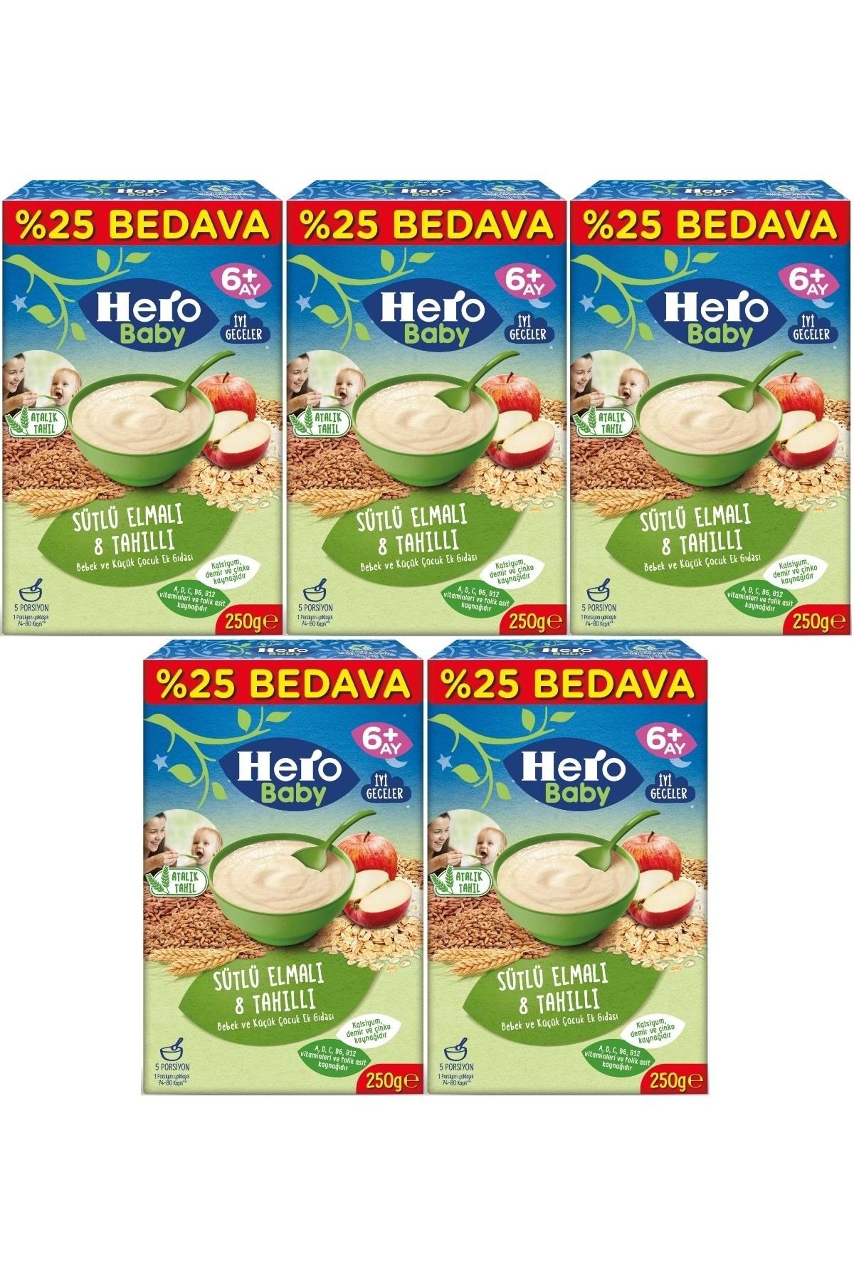 Mavi beyaz Hero Baby Kaşık Maması 250GR Sütlü Elmalı 8 Tahıllı (Avantaj Pk) (5 Li Set)