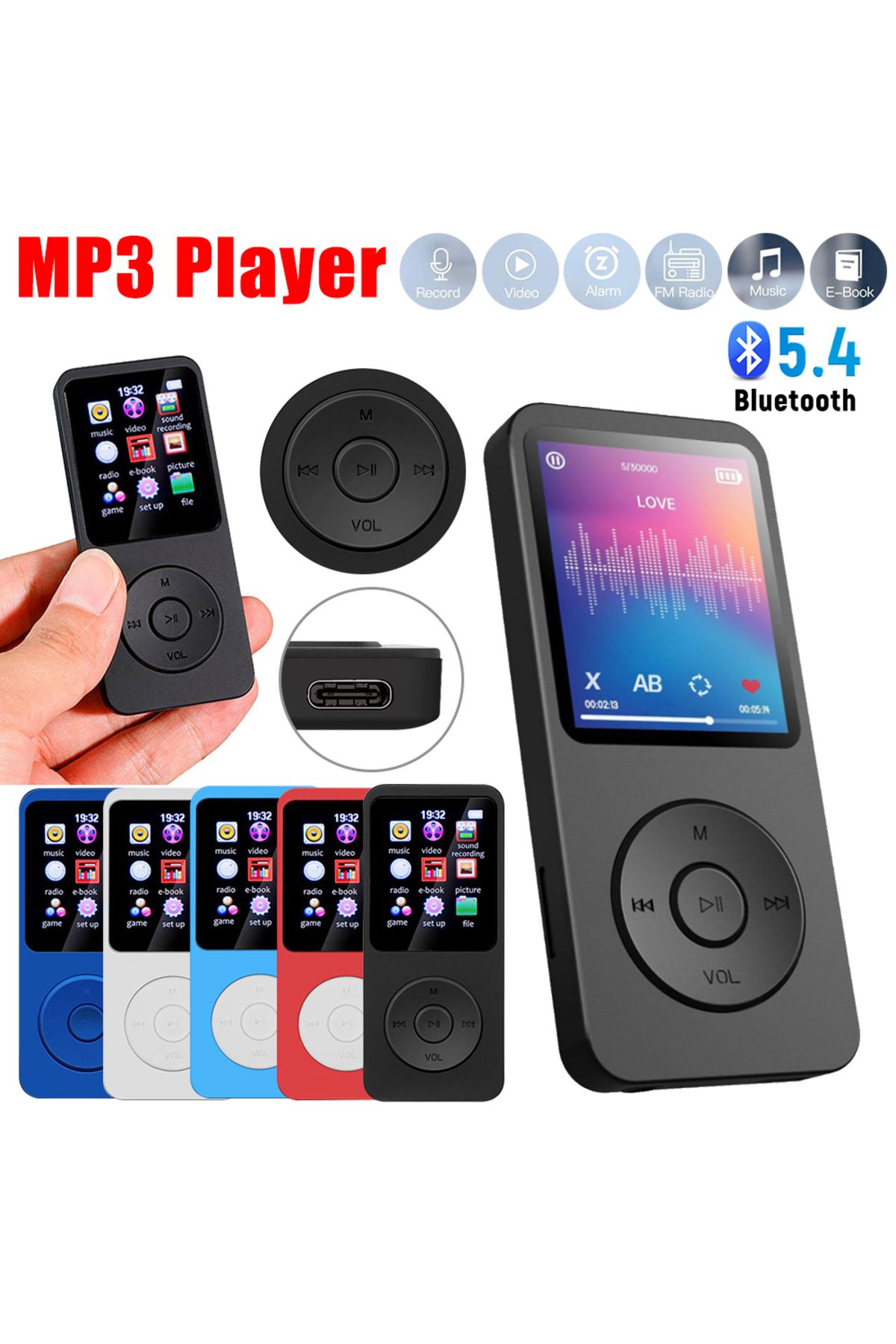 ALLOYSEED-Bluetooth MP3 Player Type-C Charging Record Digital Display Screen Media HiFi Lossless Portable P... 2