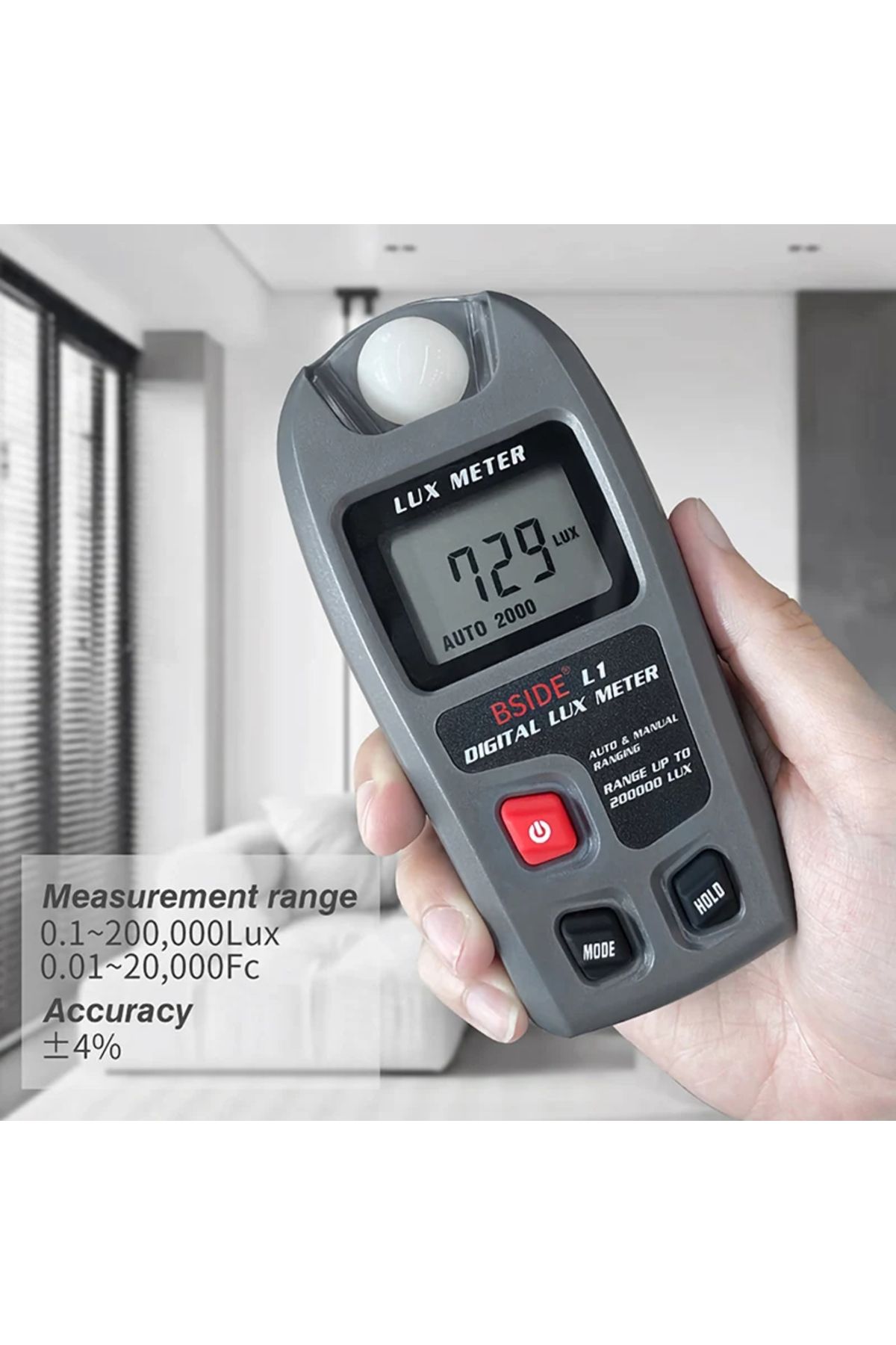 TELEHILL-L1 Lux Meter Digital Illuminometer Lux Tester 0.1-200000 Lux/0.01-20000 Fc LCD  Sensor Pocket Lux... 4