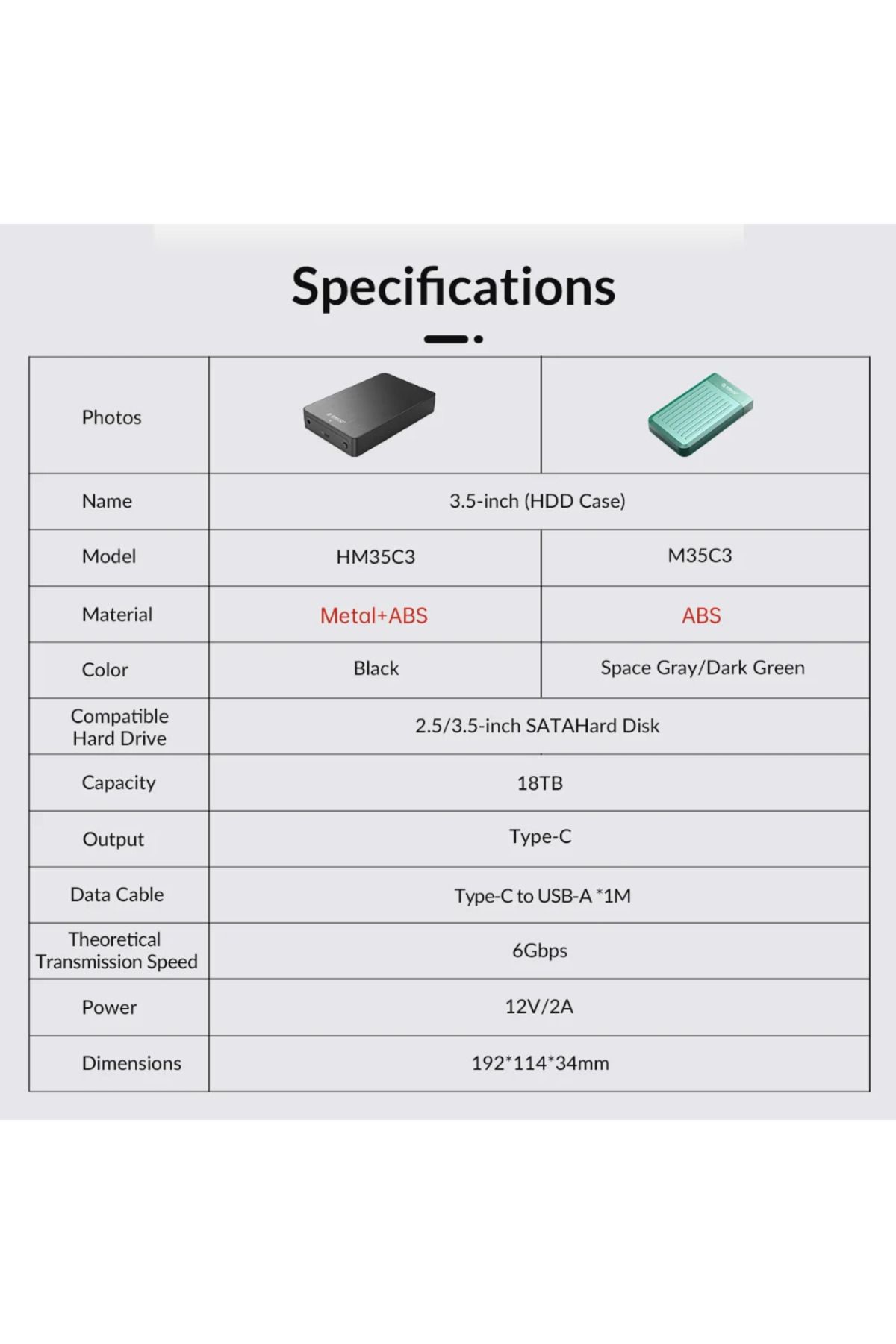 Orico-3.5" HDD Case SATA to USB C 6Gbps External Hard Drive Case for 3.5 inch HDD Enclosure with ... 7