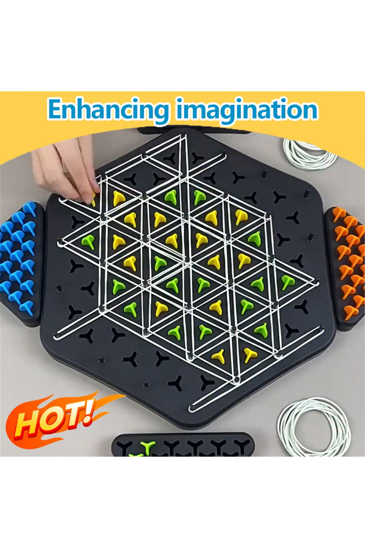 HUAN-Qzta-Geometry Chain Chess Puzzle Triangle Chess Desktop Game Rubber Band Training Family Interaction E... 2