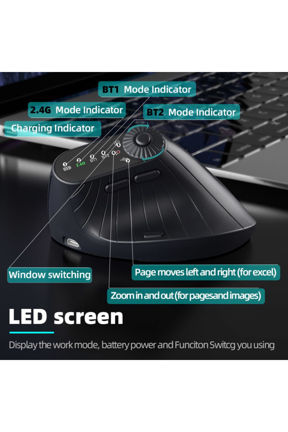Choice-Multi-Device Vertical Ergonomic Mouse With Function Adjustment Kno Rechargeable 2.4G Bluetooth Wi... 4
