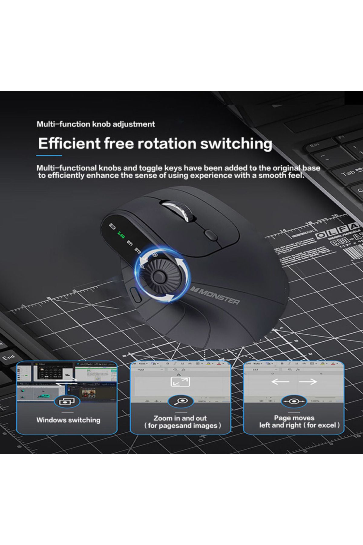 Choice-Multi-Device Vertical Ergonomic Mouse With Function Adjustment Kno Rechargeable 2.4G Bluetooth Wi... 3