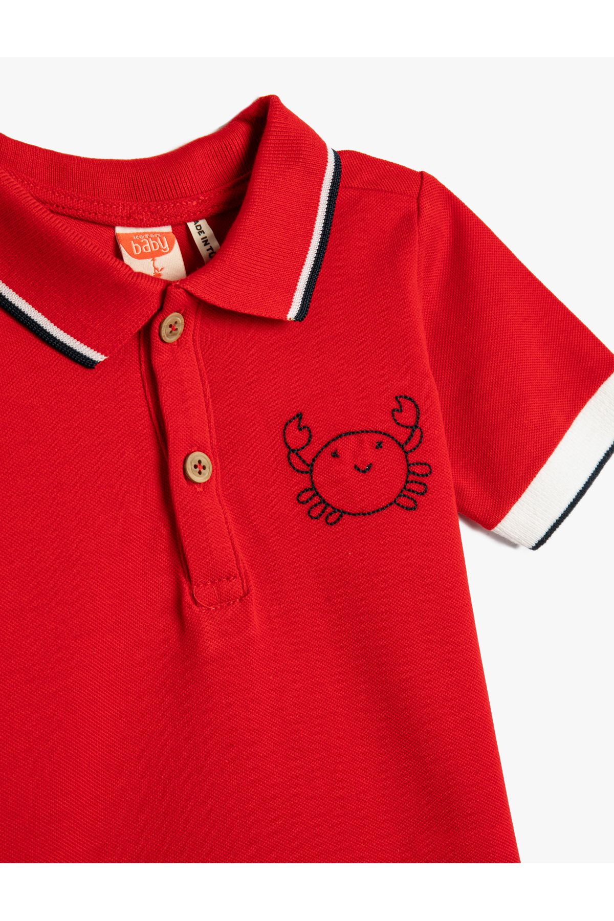 Koton-Tricou polo cu mânecă scurtă, cu nasturi, broderie de crab detaliată 3