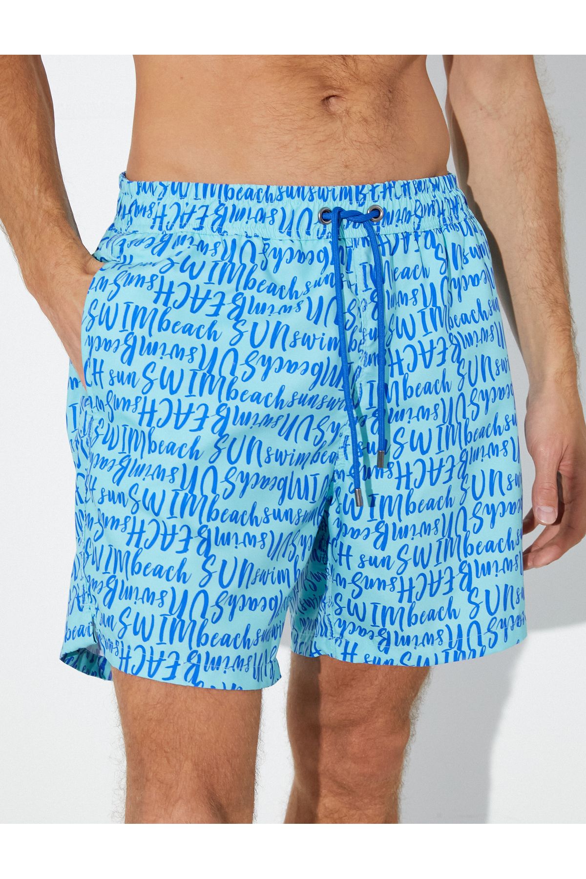 Koton-Swim shorts with text print, lacing at the waist and pockets 7
