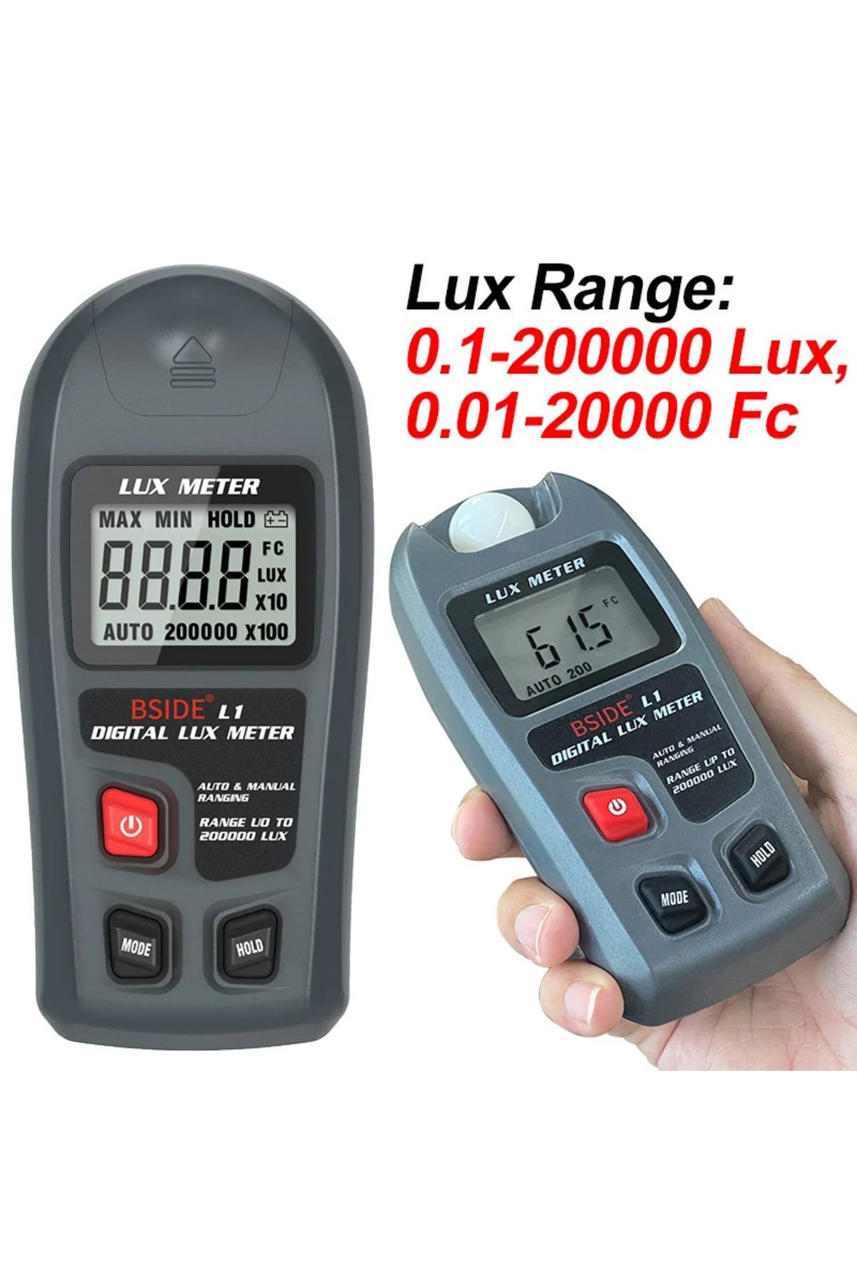TELEHILL-L1 Lux Meter Digital Illuminometer Lux Tester 0.1-200000 Lux/0.01-20000 Fc LCD  Sensor Pocket Lux... 2