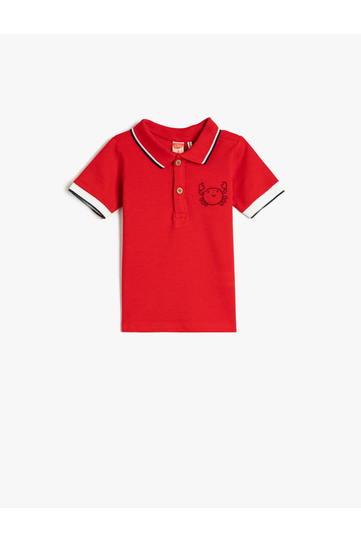 Koton-Tricou polo cu mânecă scurtă, cu nasturi, broderie de crab detaliată 1