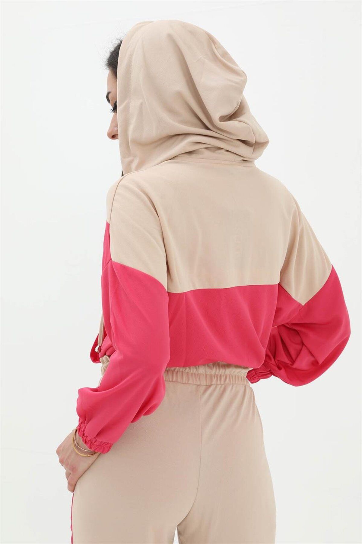 VAPUR TEKSTİL-Two Color Atlas Fabric Tracksuit Set - Fuchsia 5