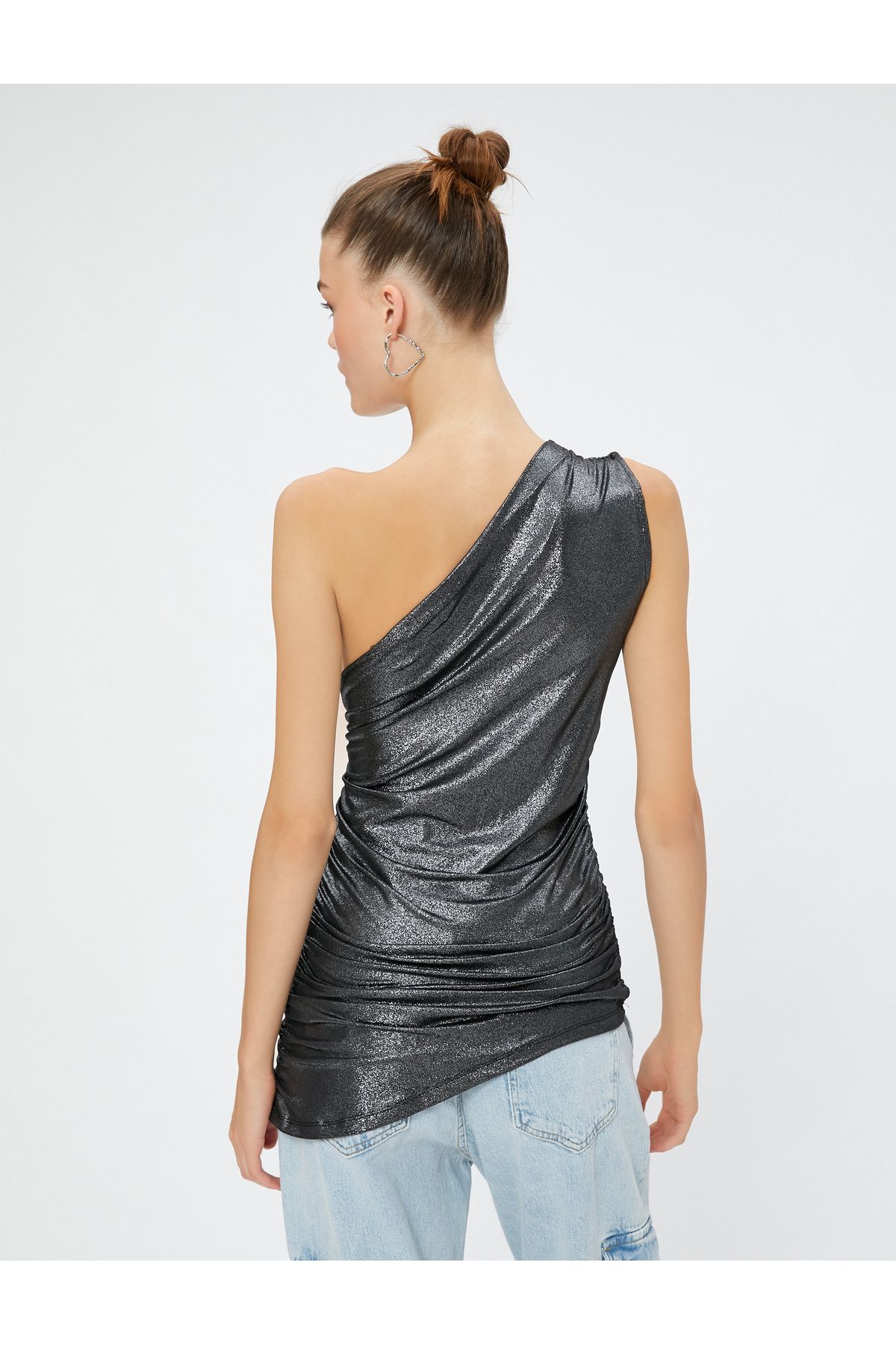 Koton-One Shoulder Tank Top with Glitter Detail, Sleeveless 4