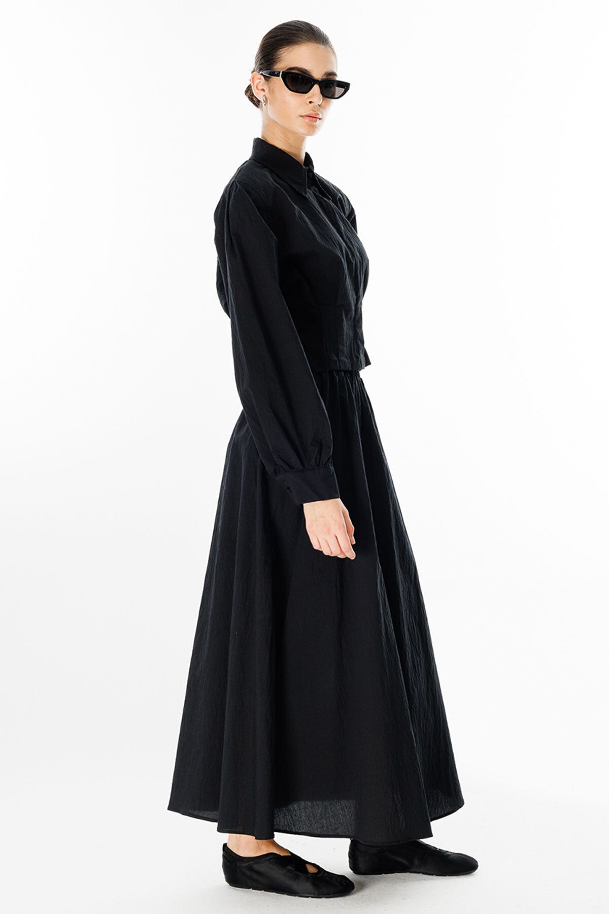 Hooopstore-Pleat Detailed Black Suit with Skirt 6