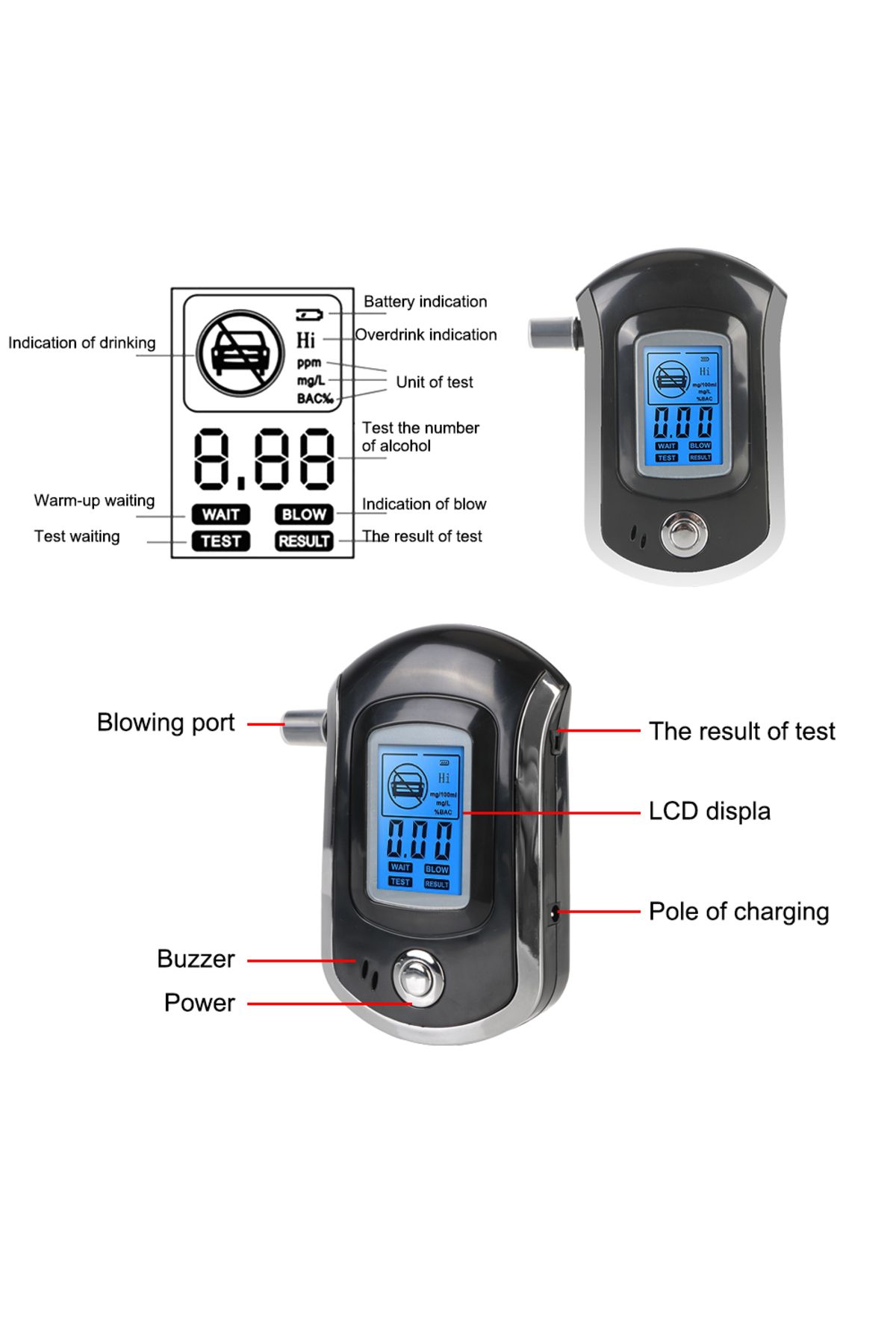 Choice-LCD Screen Digital Breath Alcohol Tester AT6000 Breath Drunk Driving Analyzer Manual 7