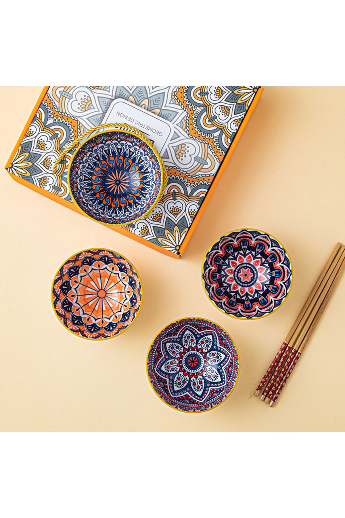 Choice-Japanese style dish set, household tableware, blue and white porcelain dishes, ceramic rice bowls... 4