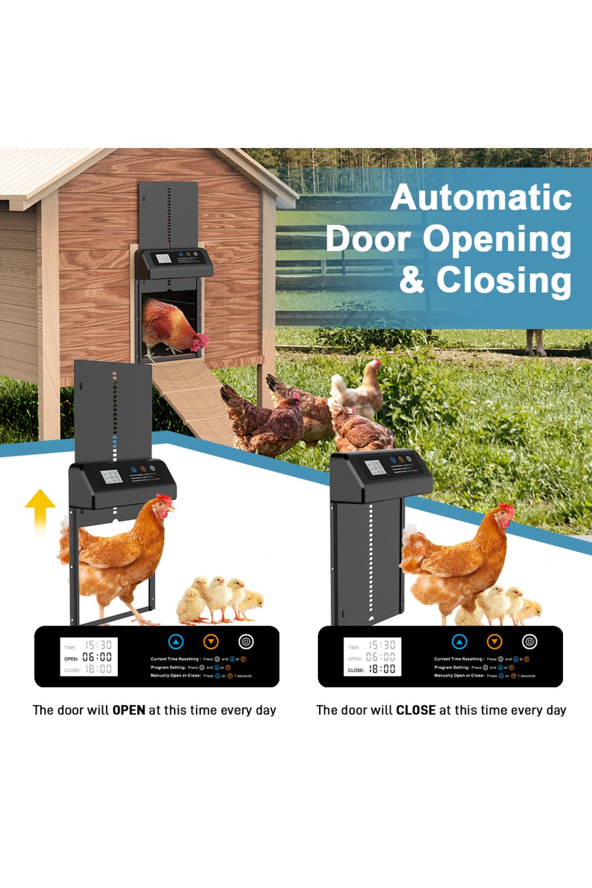Choice-Automatic Chicken Coop Door, Automatic Chicken Door with Timer, Anti-Pinch & Light Sensor Chicken... 2