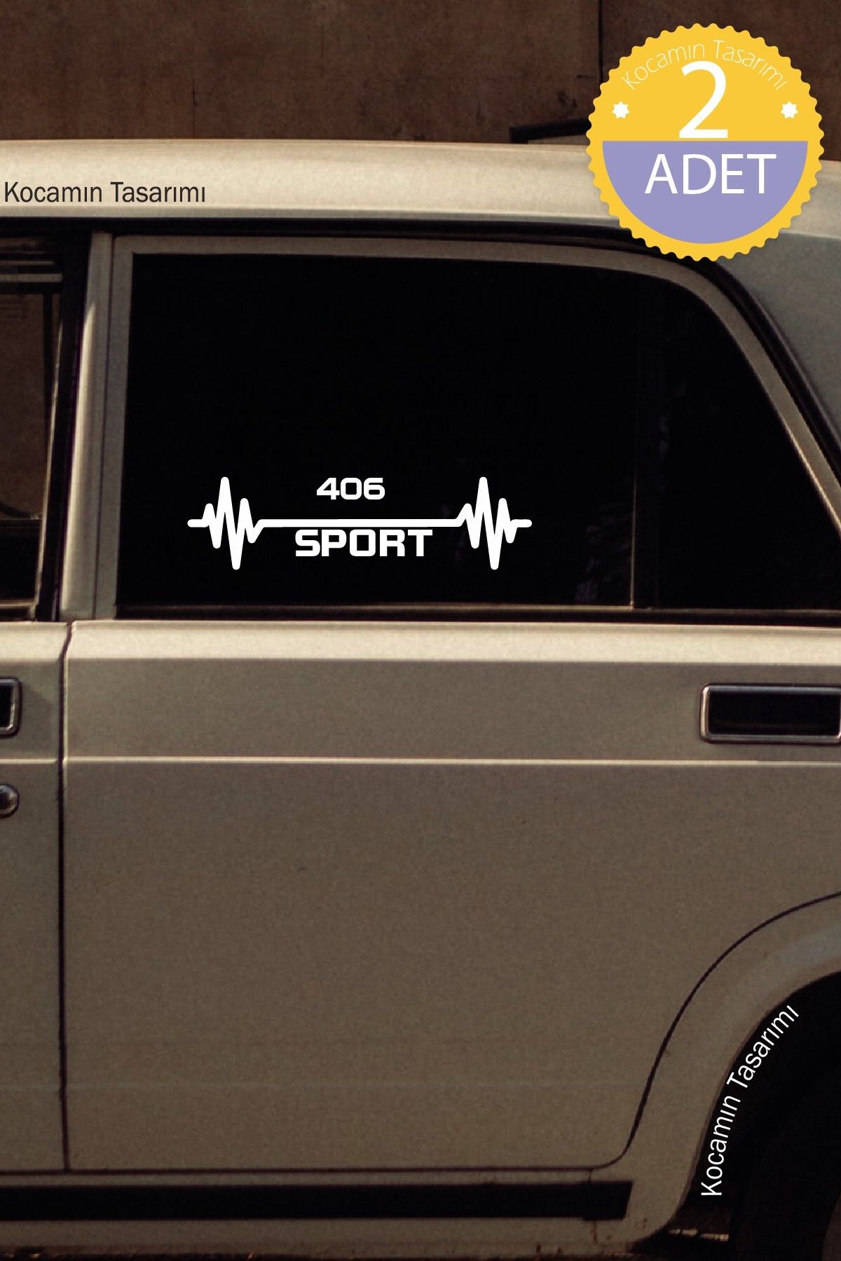 Kocamın Tasarımı-Peugeot 406 White Auto Sticker - Pulse Heartbeat Rhythm, 2 Pcs 20*7cm 5