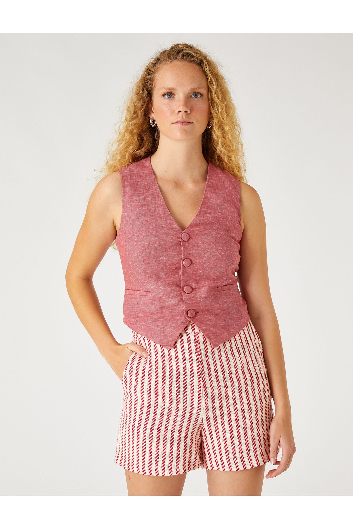 Koton-Linen Blend Pocket Vest 3