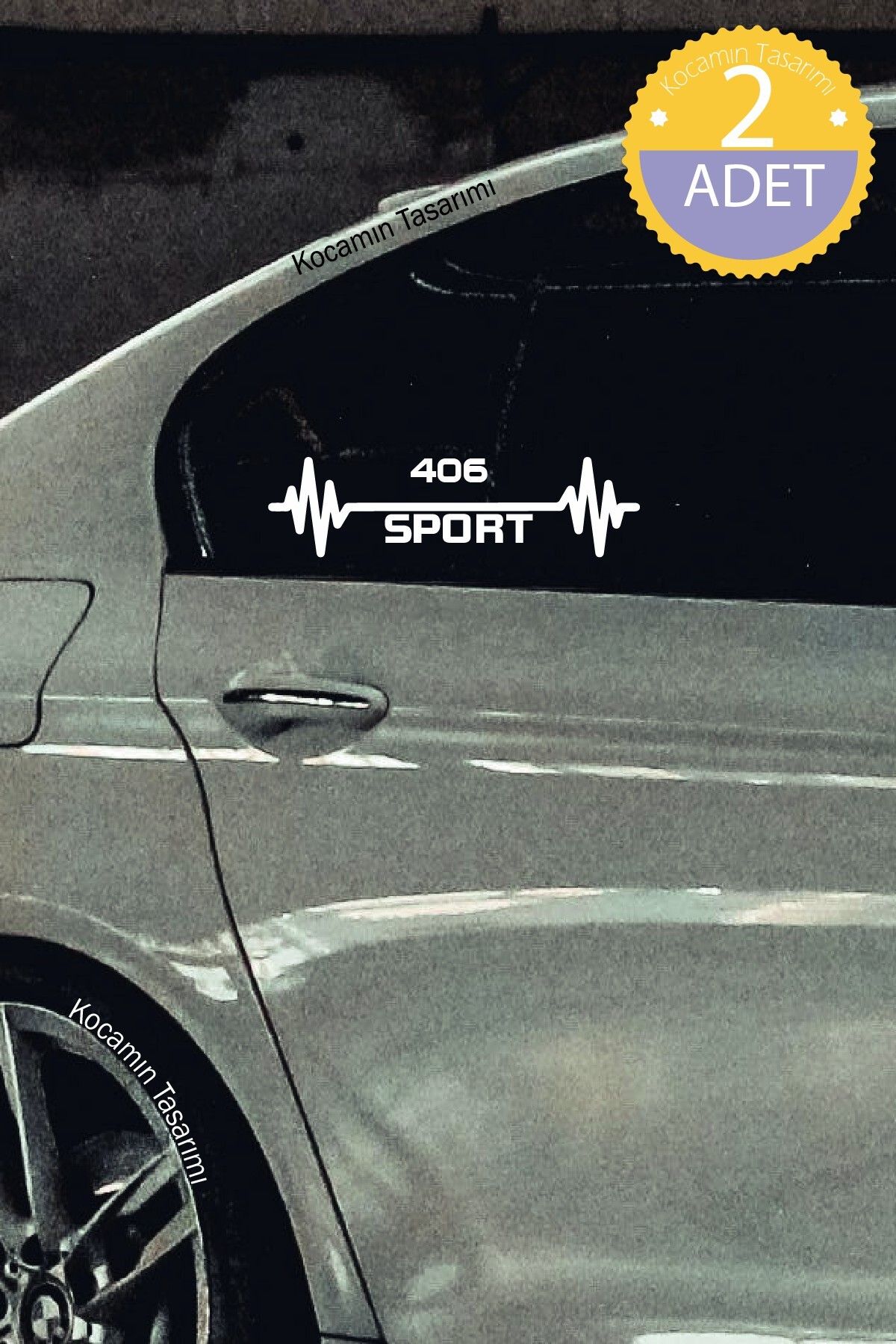 Kocamın Tasarımı-Peugeot 406 White Auto Sticker - Pulse Heartbeat Rhythm, 2 Pcs 20*7cm 3