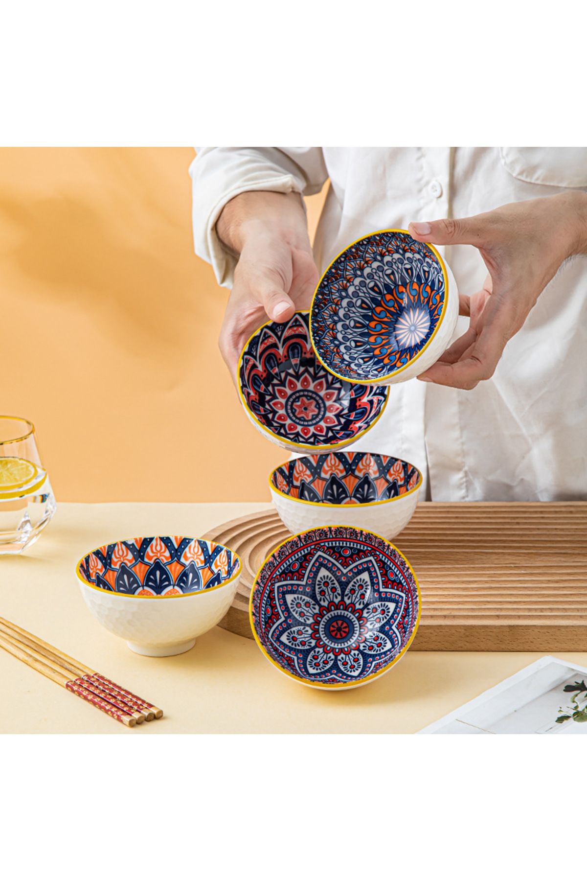 Choice-Japanese style dish set, household tableware, blue and white porcelain dishes, ceramic rice bowls... 3
