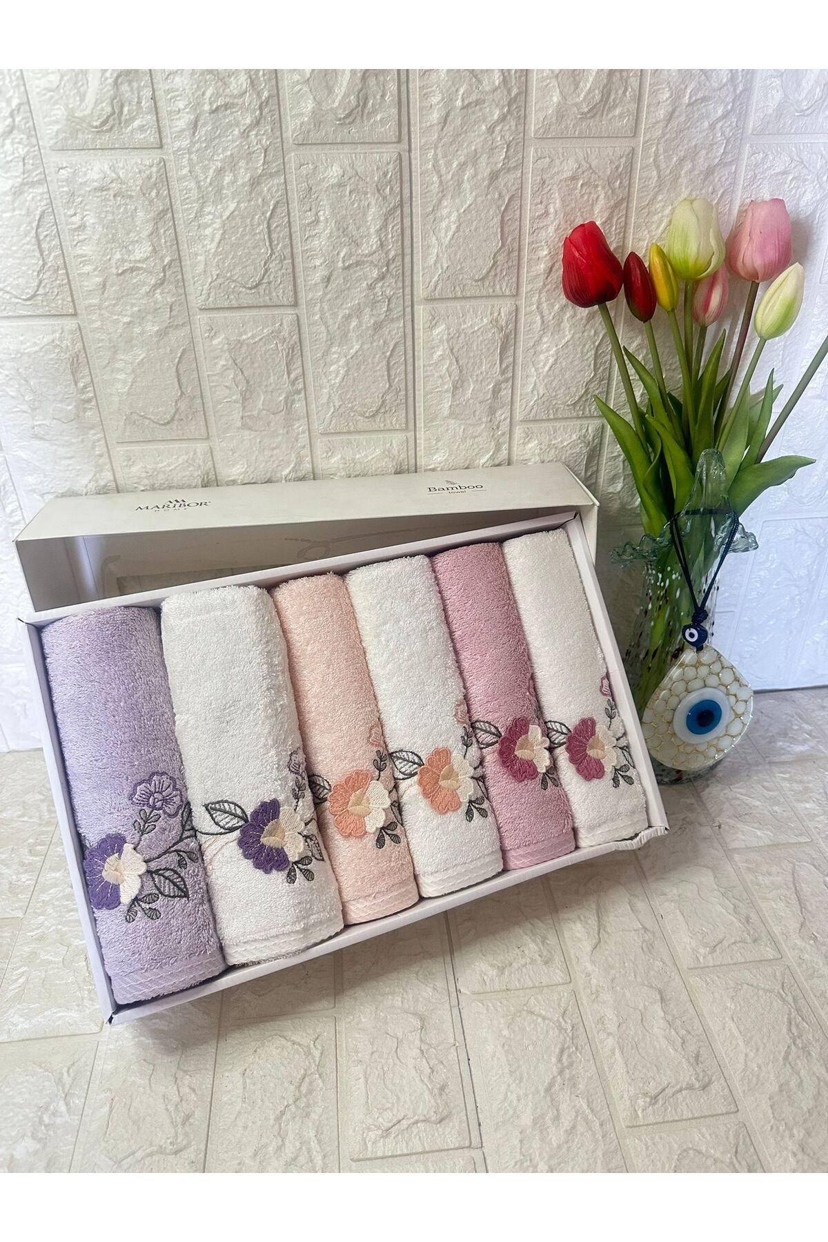 HENA- 3d Nakışlı Bambu Havlu 6 Ad. (50X90)