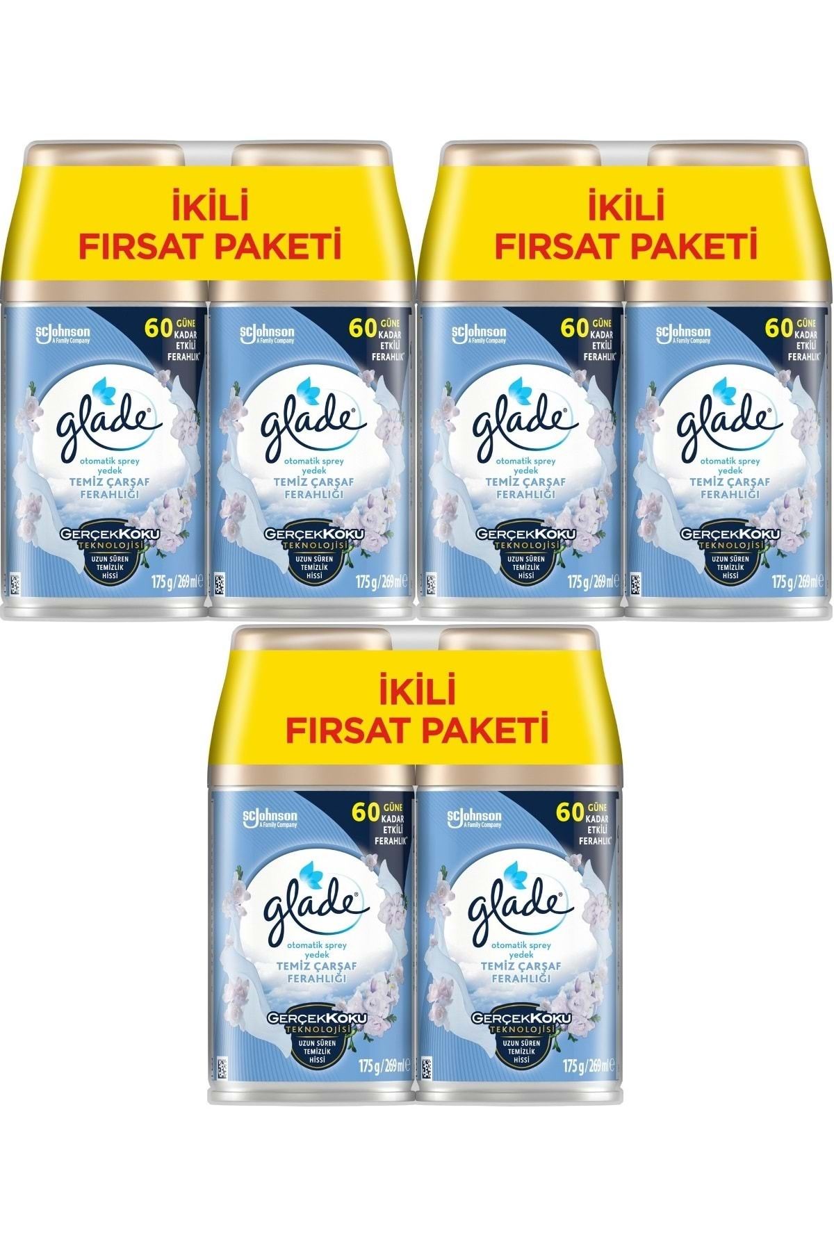 Glade Oda Kokusu Otomatik Sprey Yedek 269ML (6 Lı Set) Temiz Çarşaf Ferahlığı (3PK*2)