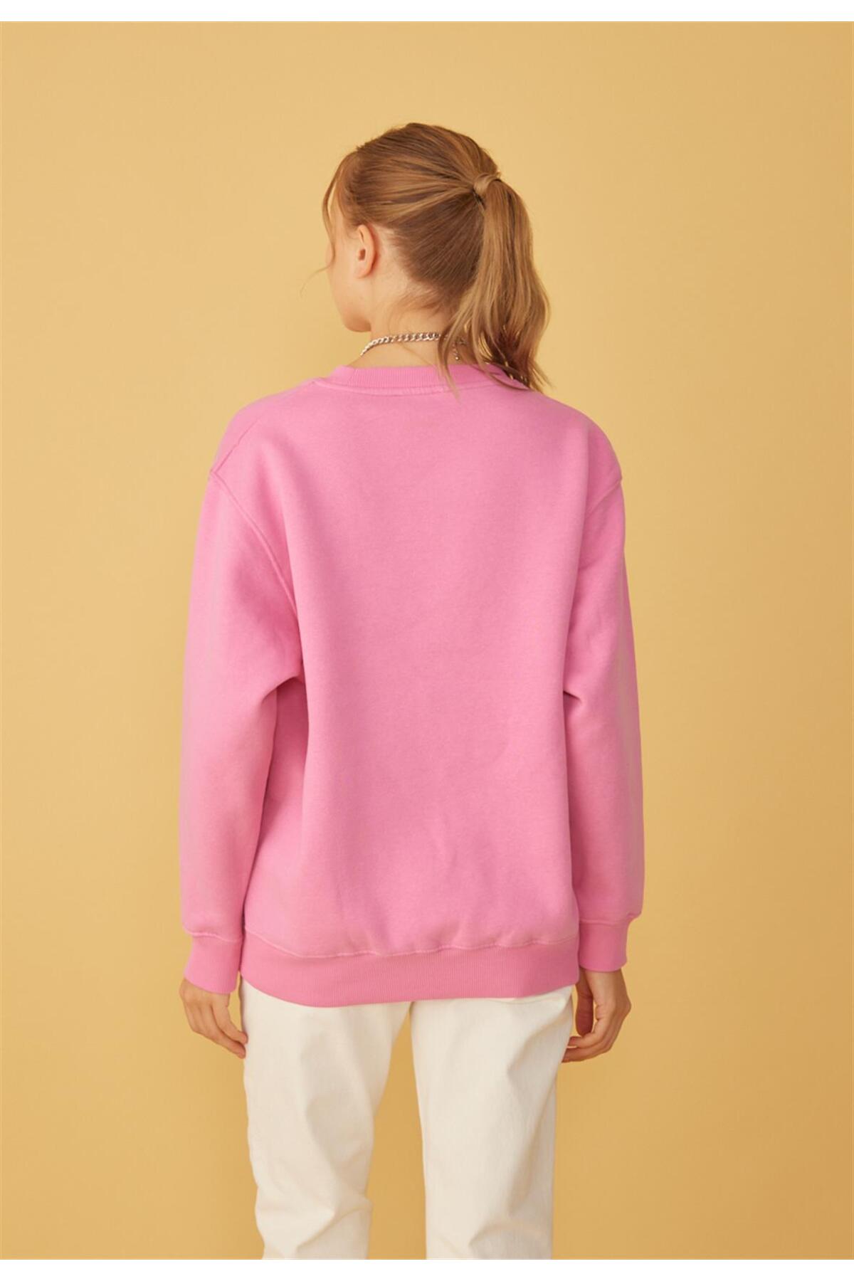 TUBİA  Kadın Pembe Renk Nyc Baskılı Oversize Sweatshirt - Görsel 6