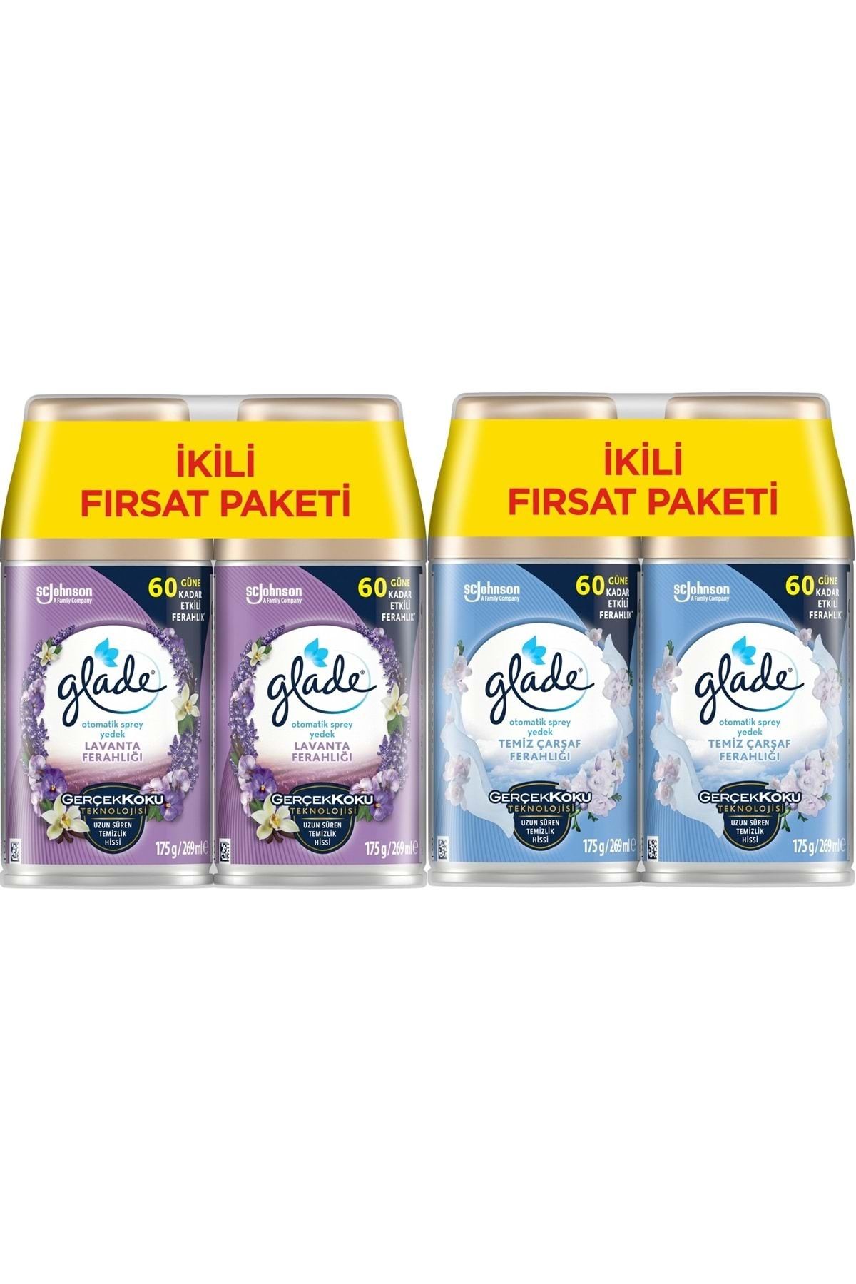 Glade Oda Kokusu Otomatik Sprey Yedek 269ML (4 Lü Set) Lavanta - Temiz Çarşaf Ferahlığı KARMA