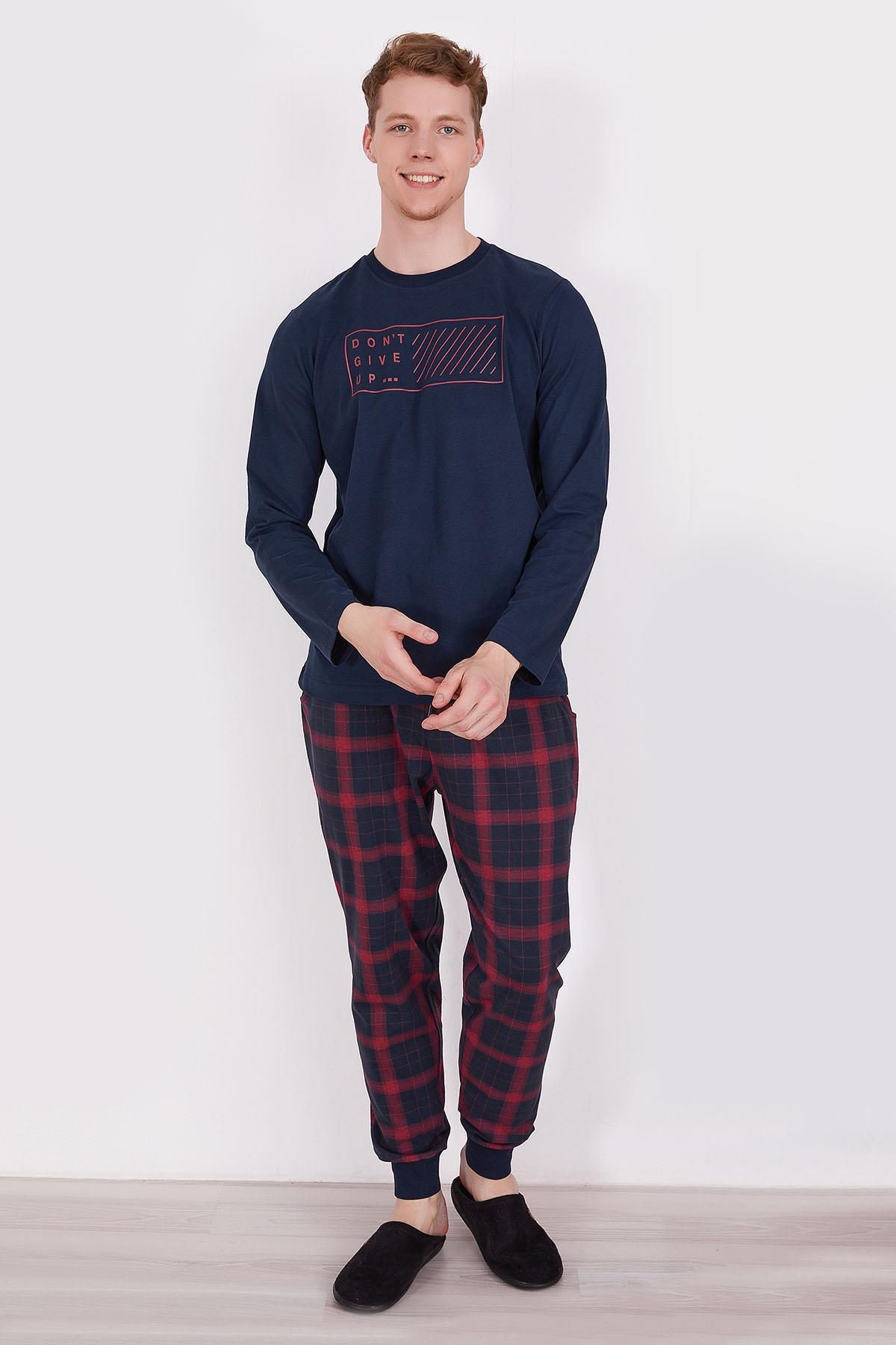 Arnetta Set De Pijamale Cu Mânecă Lungă Pentru Bărbați Don't Give Up Navy Masculin - S