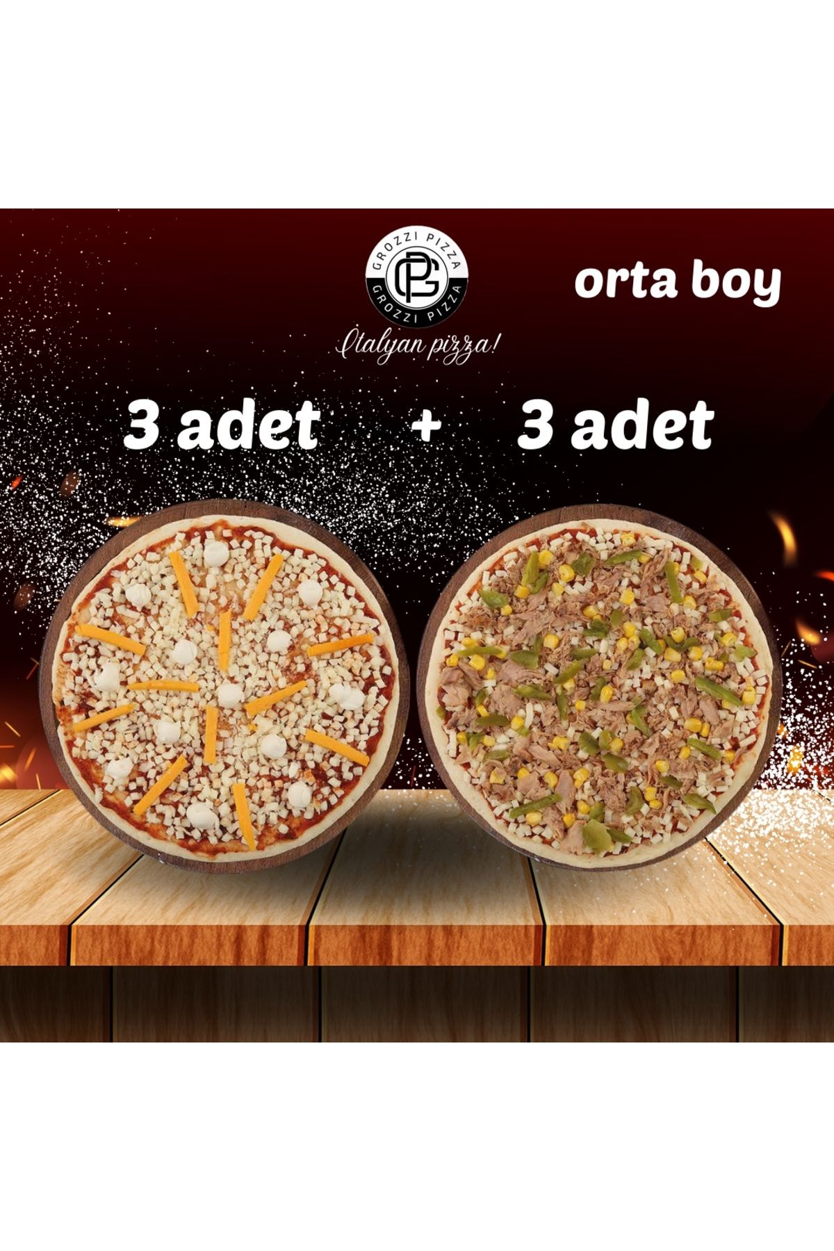 GROZZI Ton Balıklı Pizza 3 Adet 1170 gram, Üç Peynirli Pizza 3 Adet 1035 gram