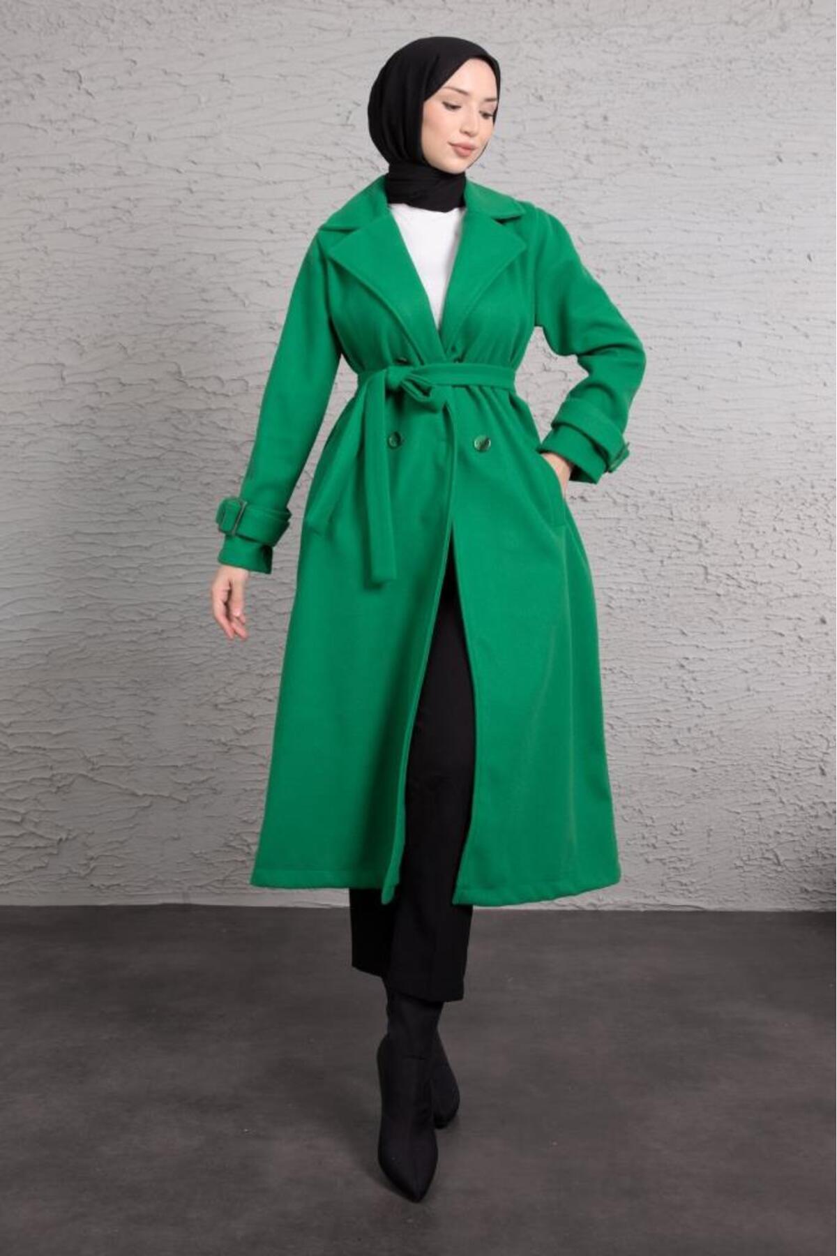 Headline metal buckle stamp hijab coat taba