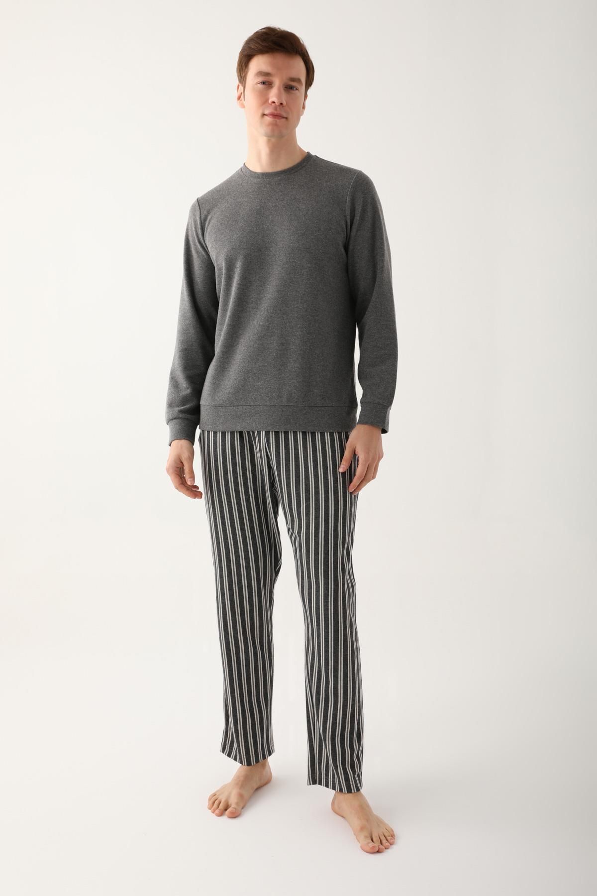 Arnetta-Set de pijamale cu mânecă lungă pentru bărbați Stripe Grey 3