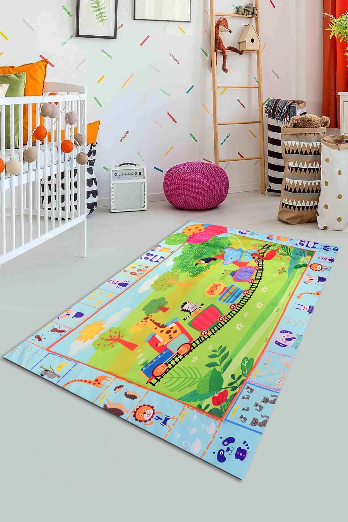 SafeMom Sevimli Hayvanlar Bebek Çocuk Oyun Matı, 90x145 Cm Oyun Halısı, Bebek Halısı, Aktivite Halısı,