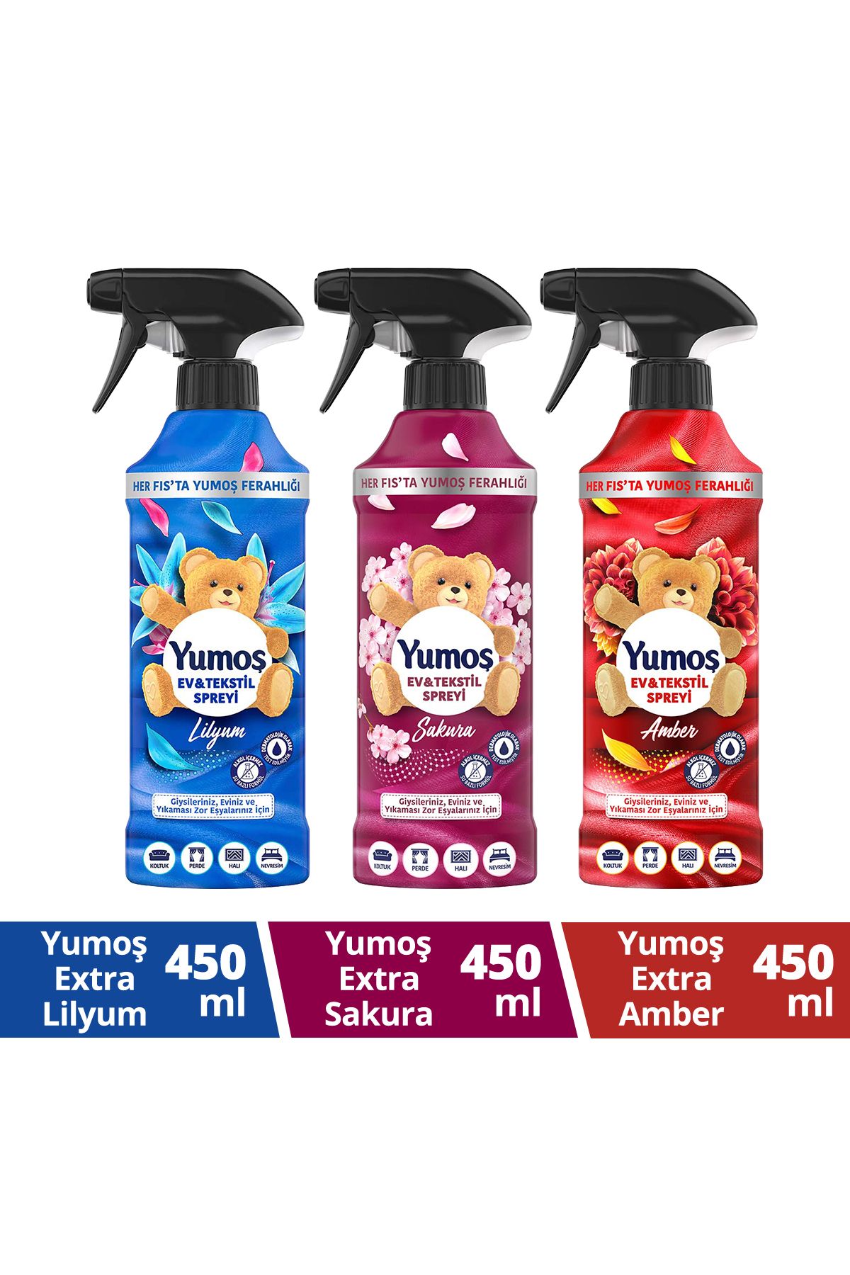 Yumoş Sprey Amber 450 ml X 1 Sakura Sprey 450 ml X1 Lilyum Sprey 450 Mlx1