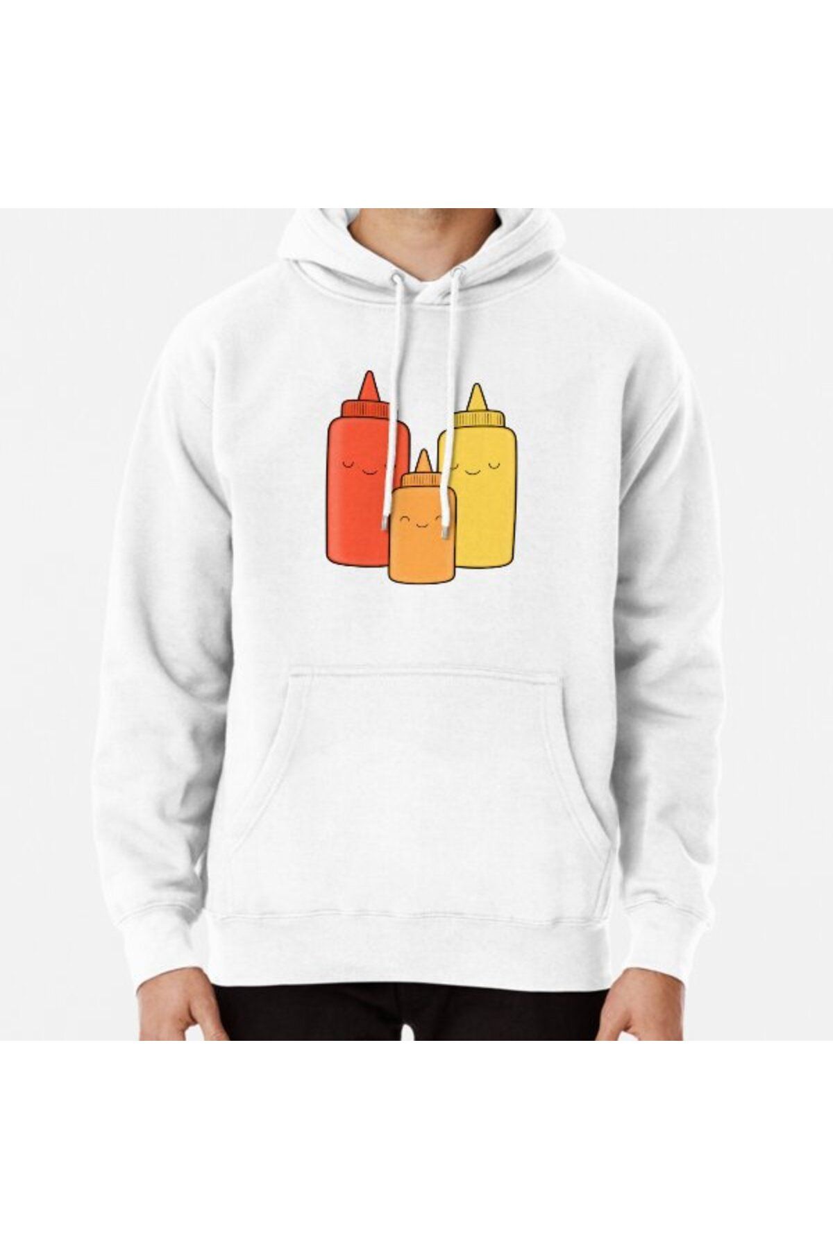 Hvit Stein Hanorac Imprimat Pentru Bebeluși Cu Ketchup Și Muștar Unisex - XL