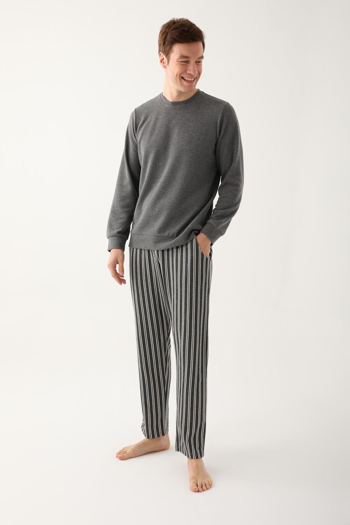 Arnetta-Set de pijamale cu mânecă lungă pentru bărbați Stripe Grey 2