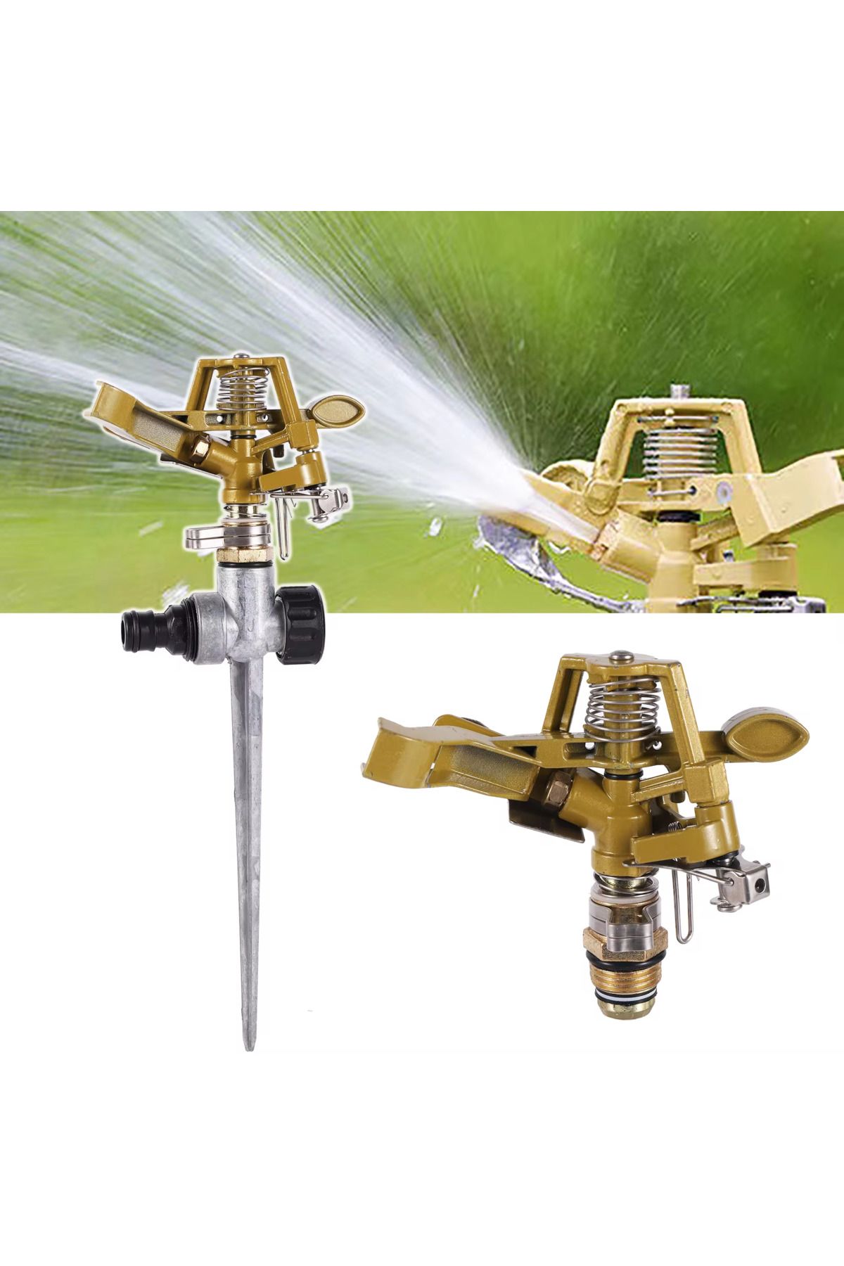 Shunmaii-4pcs Rocker Arm Sprinkler Nozzle 360° Rotating Watering Sprayer 1/2" Thread Metal Impulse Sprinkl... 3