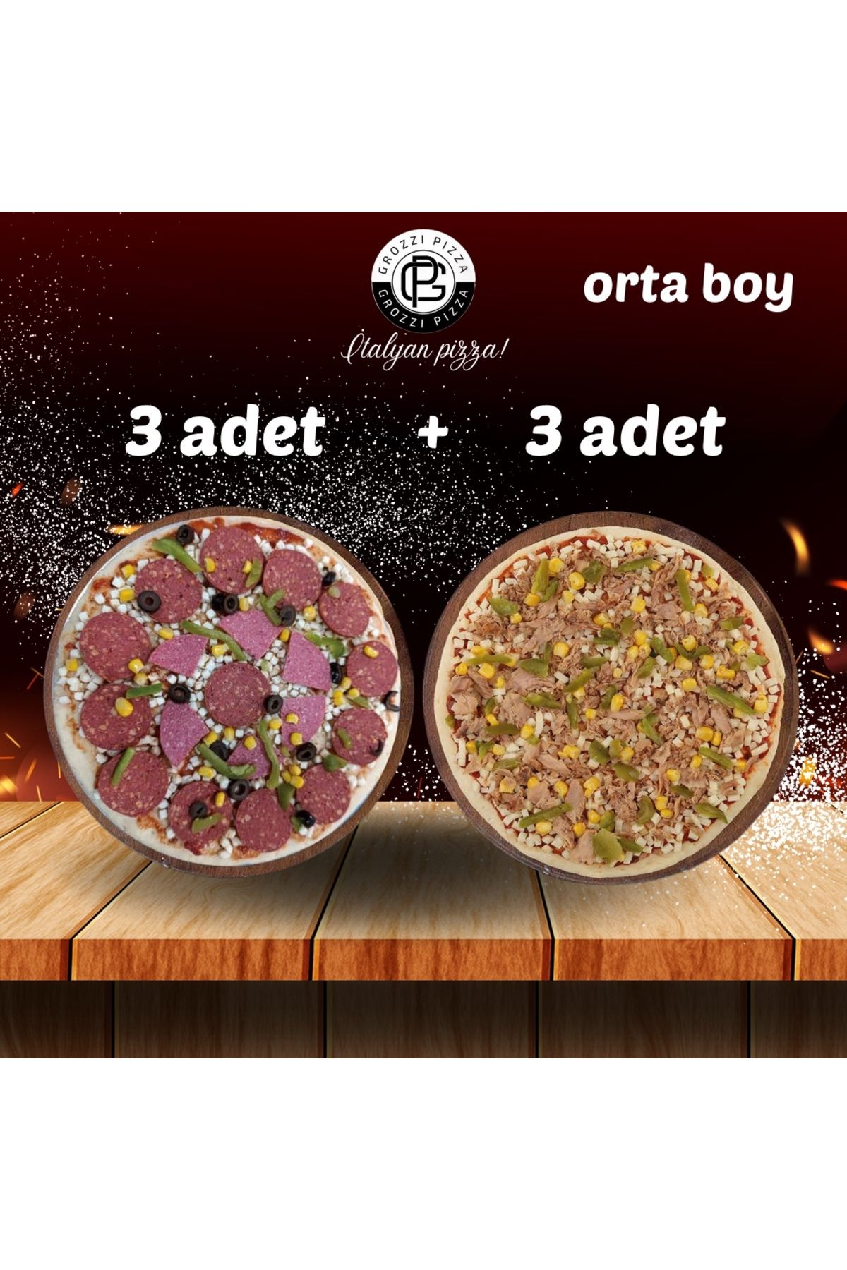 GROZZI Ton Balıklı Pizza 3 Adet 1179 gram, Karışık Pizza 3 Adet 1155 gram