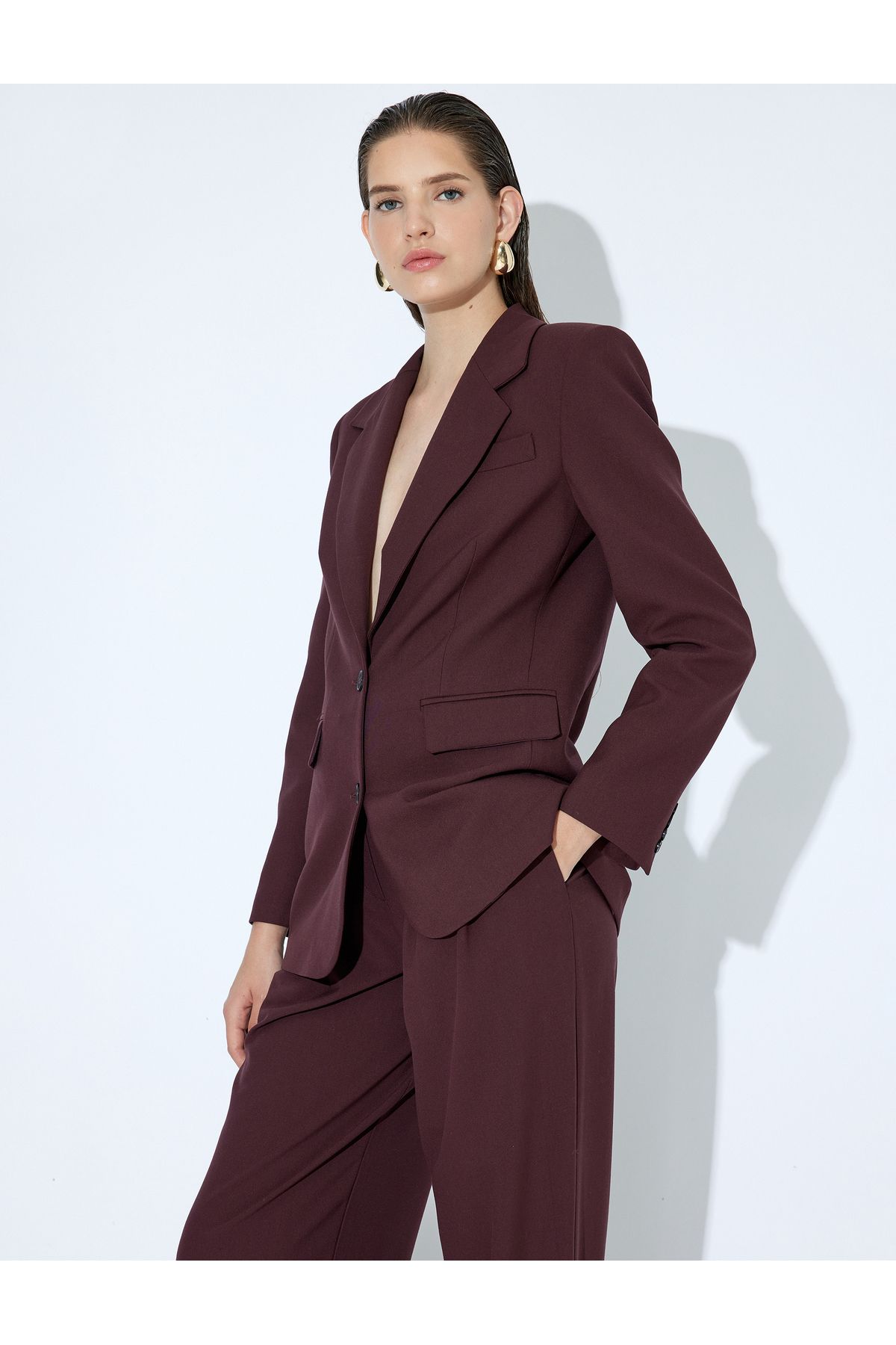 Koton-Double Breasted Blazer Jacket with Button Cap and Pocket 2