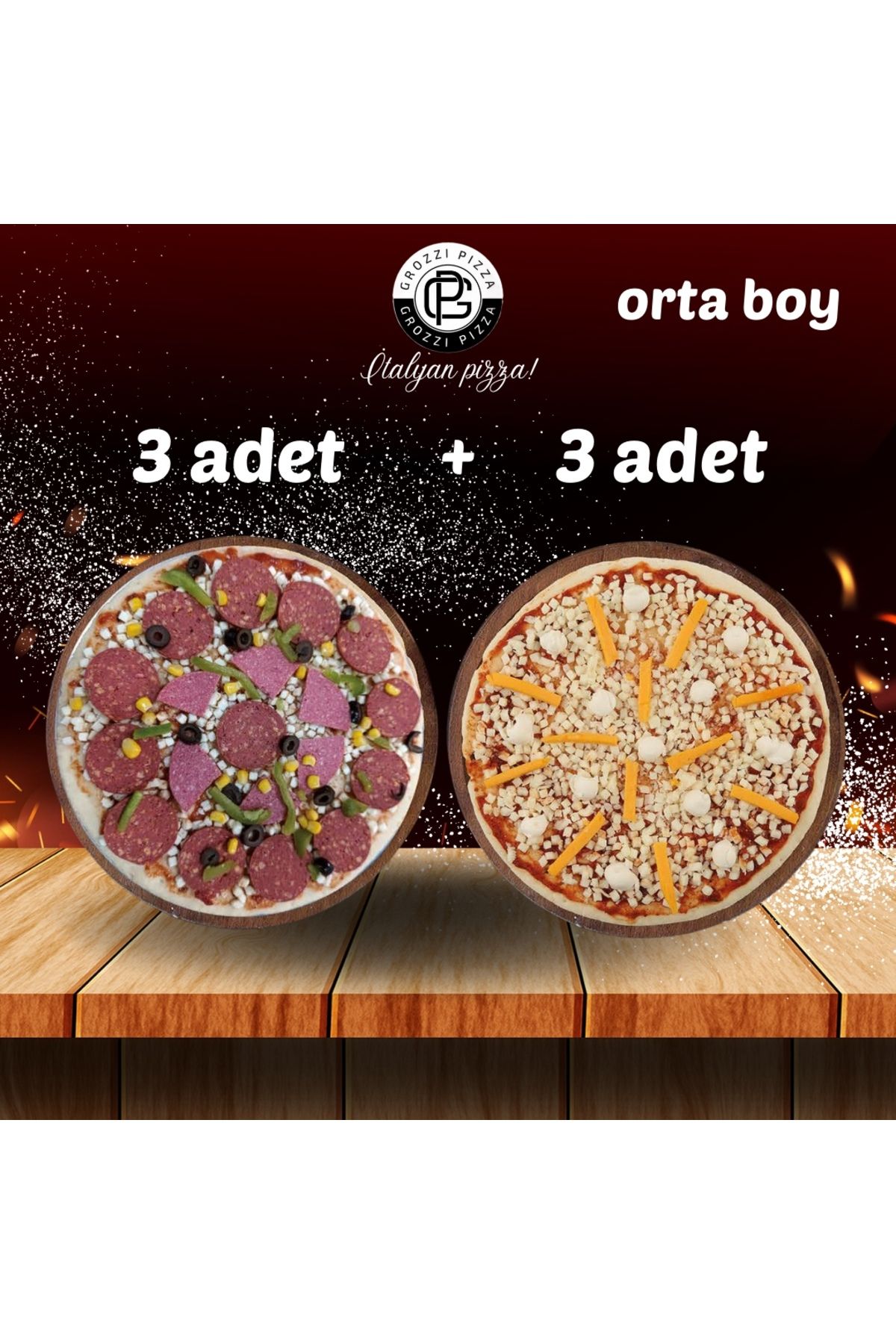 GROZZI KARIŞIK PİZZA 3 ADET 1155 GRAM, ÜÇ PEYNİRLİ PİZZA 3 ADET 1035 GRAM