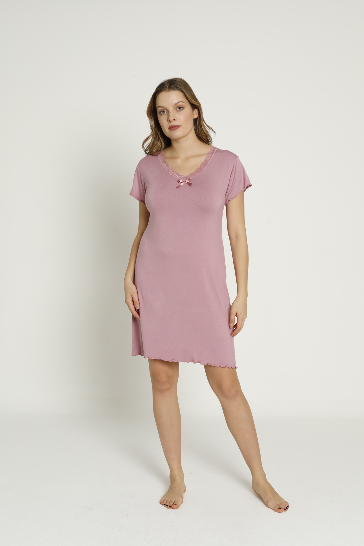 ERDENİZ TEKSTİL Kısa Kollu Pamuklu Kadın Gecelik / Büyük Bedenli