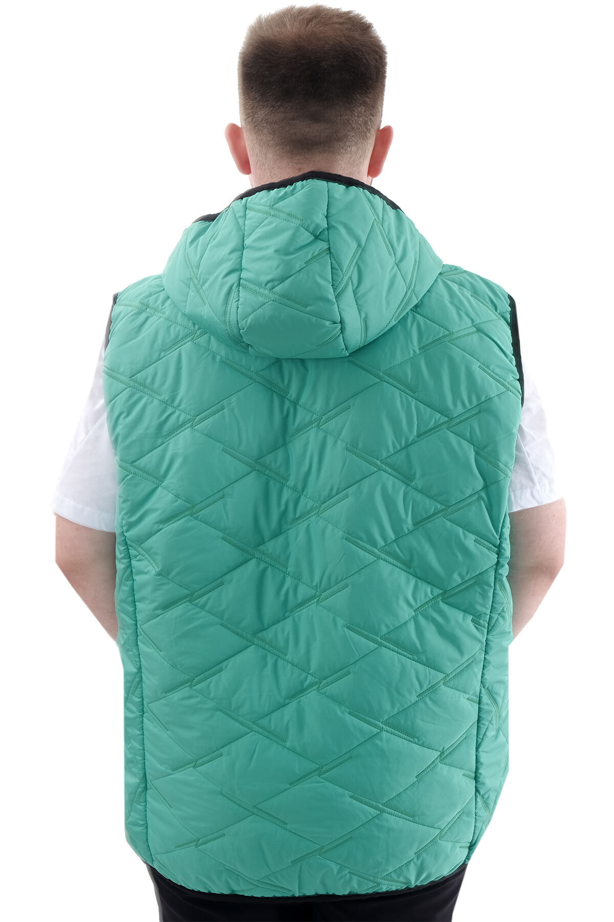 ModeXL Mode XL Büyük Beden Erkek Fermuarlı Kapüşonlu Şişme Yelek U24705 Yeşil görsel 3