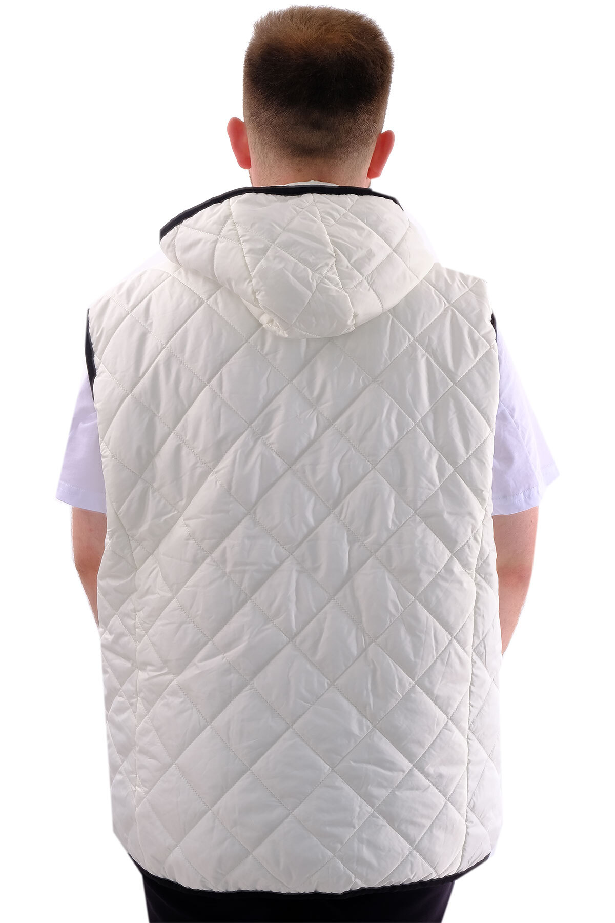 ModeXL Mode XL Büyük Beden Erkek Çıkan Kapüşonlu Kapitone Yelek U24704 Ekru görsel 4
