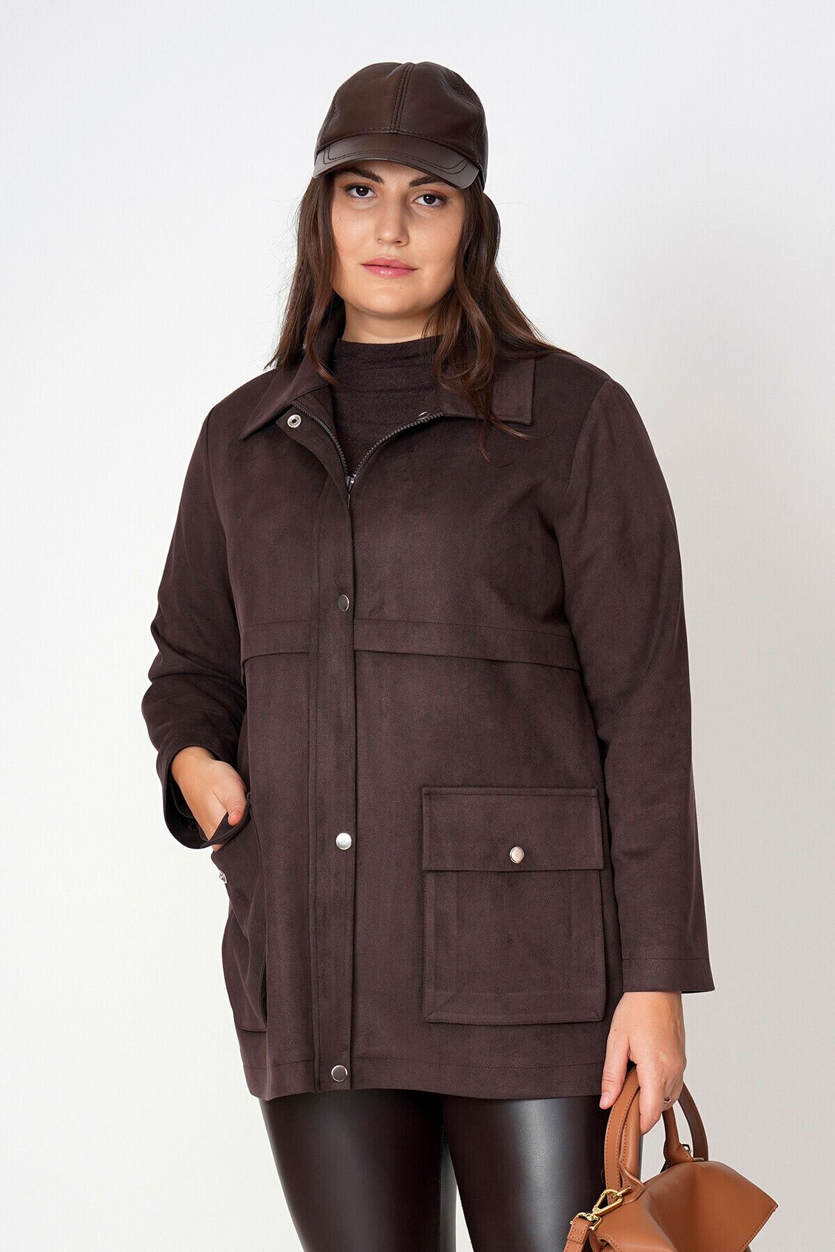 Büyük Moda-Plus Size Jacket - Brown - Plus Size 1