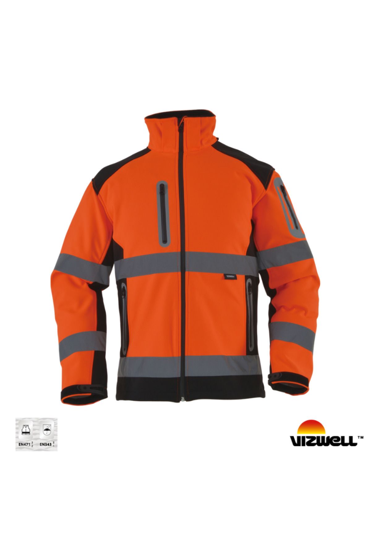 Vizwell Softshell Reflektörlü İki Renkli Mont Turuncu-Siyah