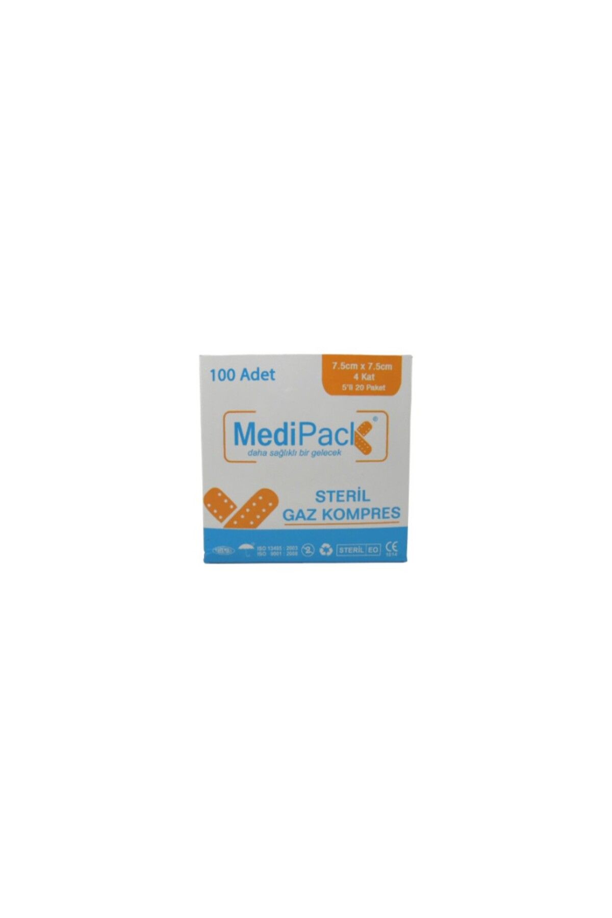 medipack 7.5x7.5cm Steril Hidrofil Gazlı Bez 4 Kat 500'LÜ ( 5 KUTU )